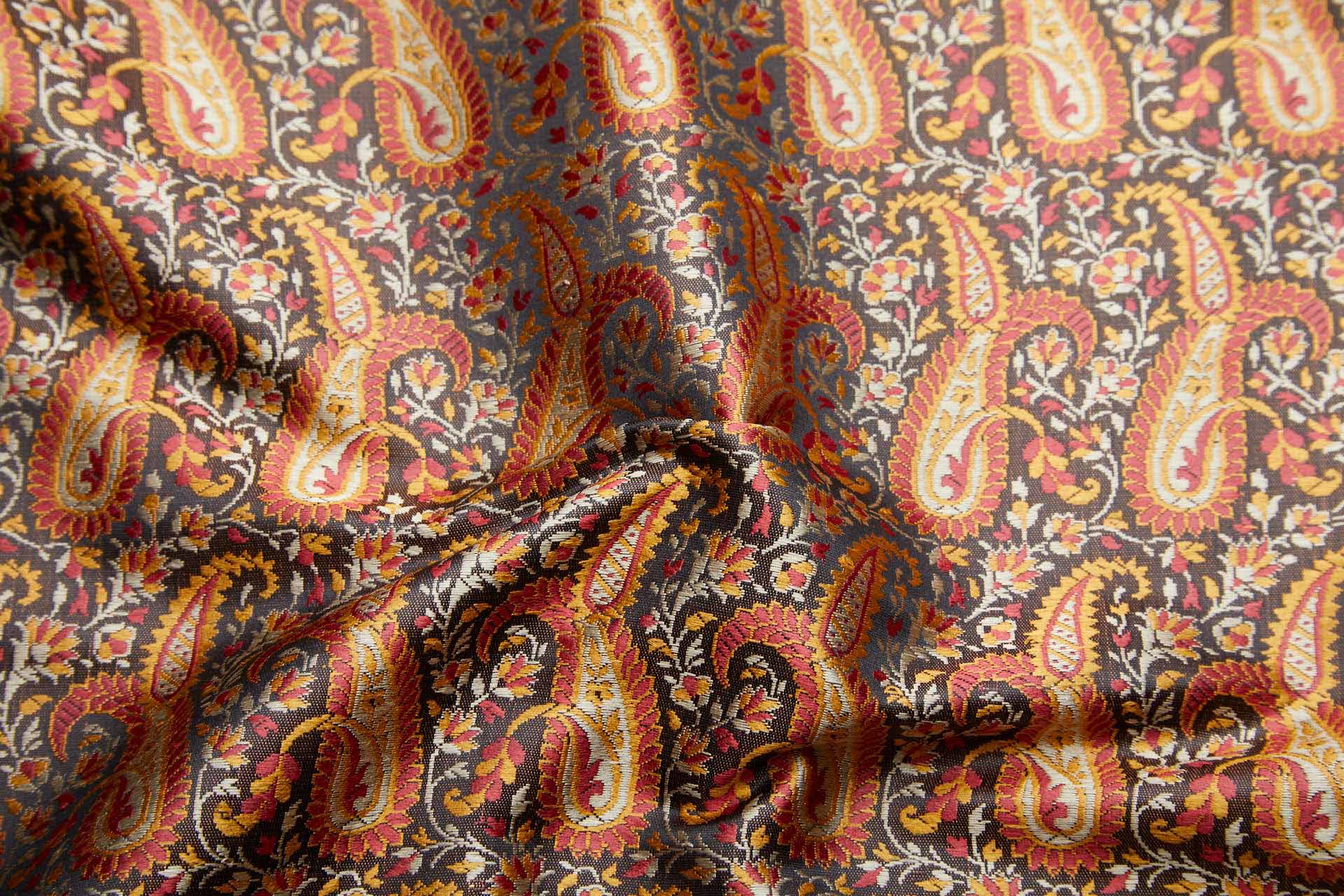 Banaras Brocade - Large Orange Paisley fabric, image 2 of 10