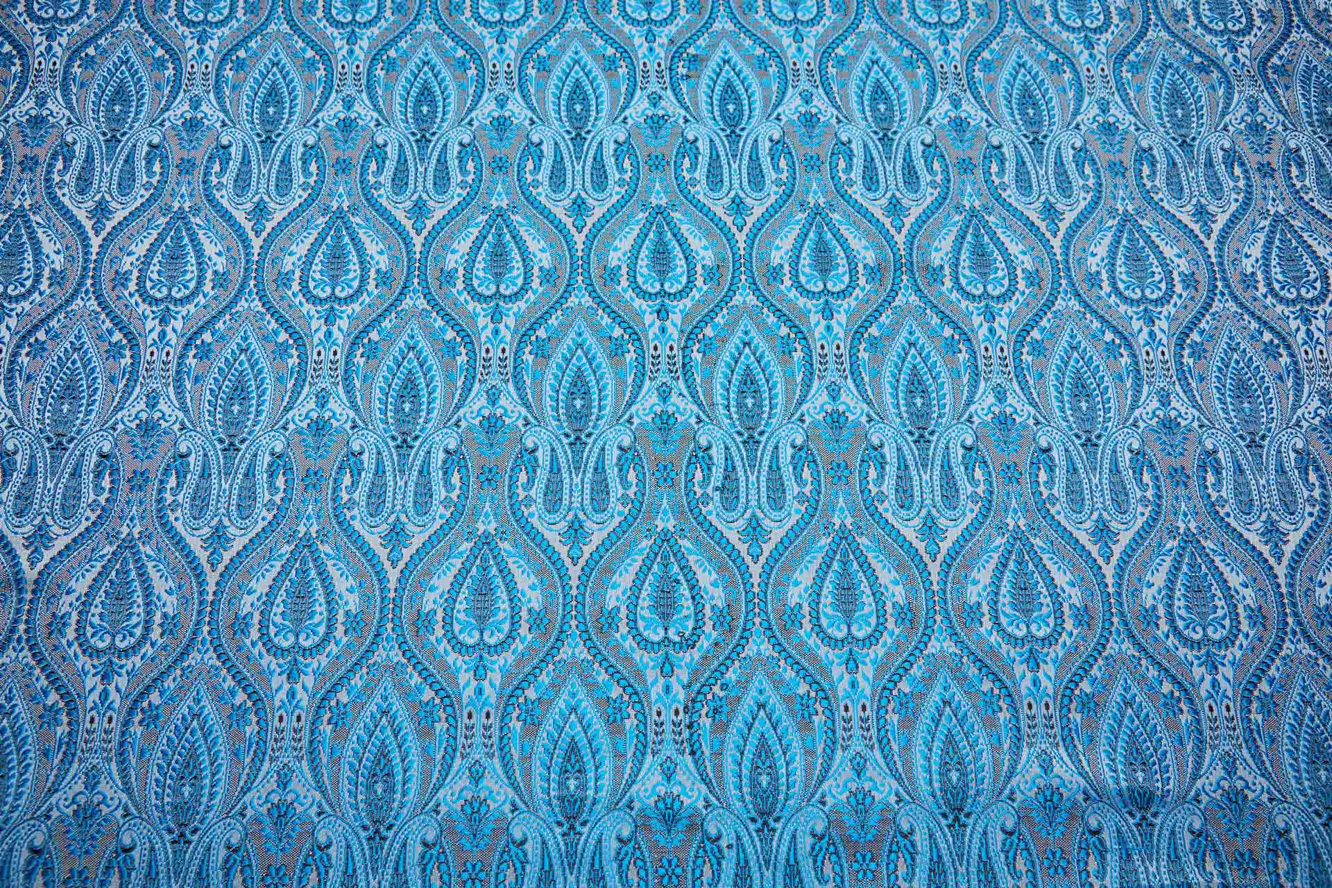 Banaras Brocade - Turquoise Blue and White fabric, image 5 of 11