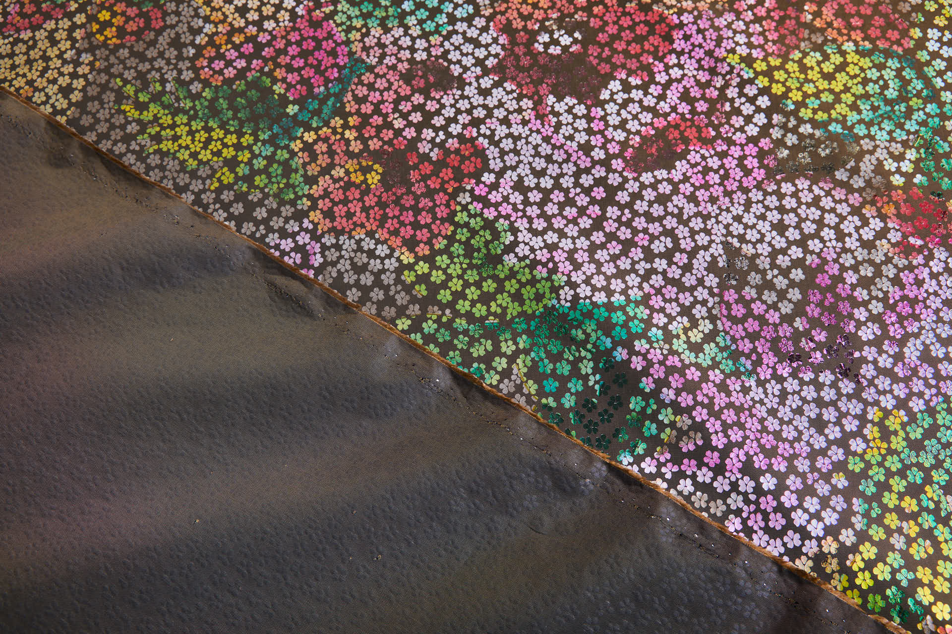 Floral Foil Printed Olive Taffeta fabric, image 6 of 8