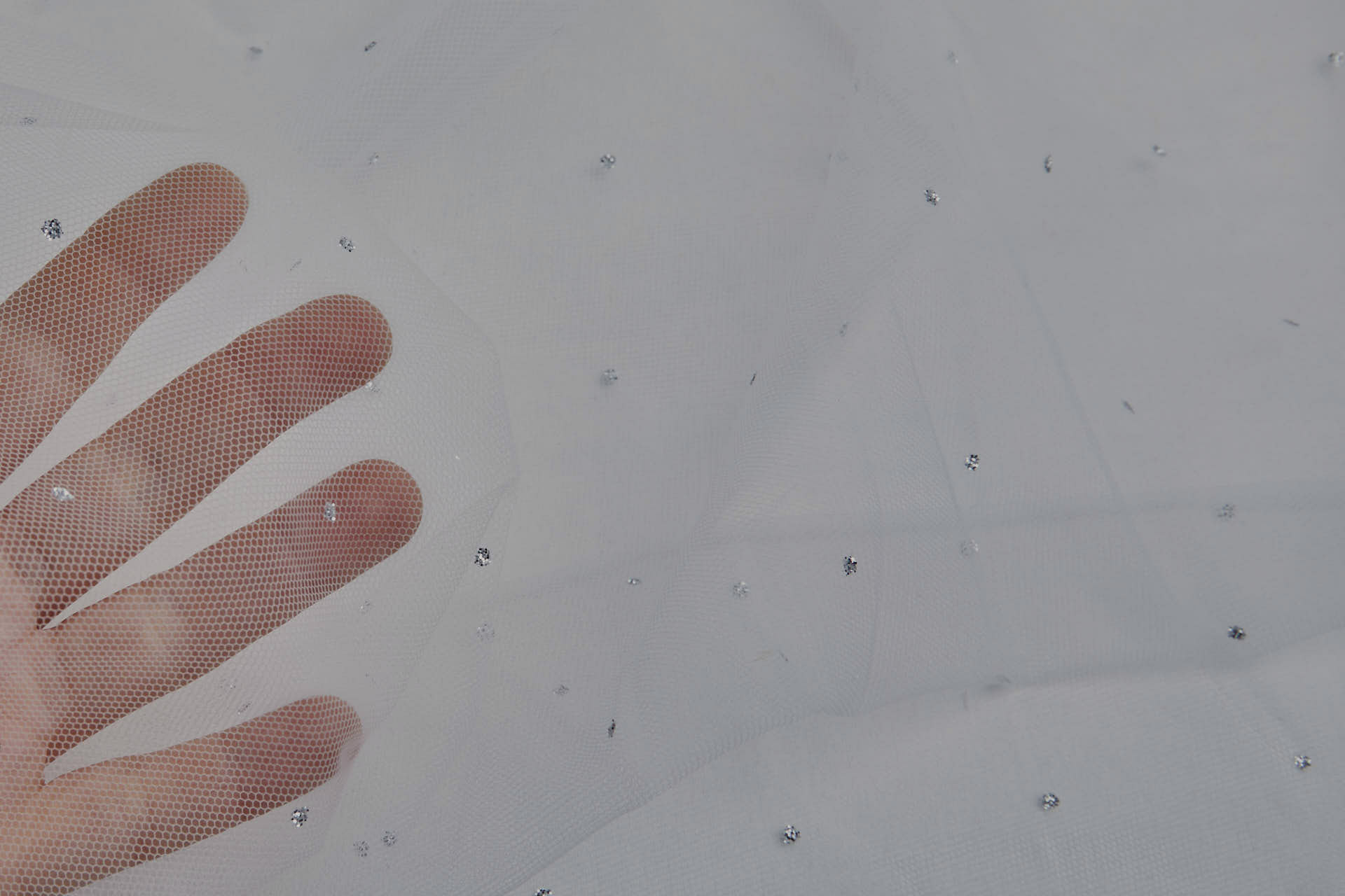 Fine Ivory Nylon Tulle with Silver Glitter Polkadots/Spots fabric, image 8 of 9