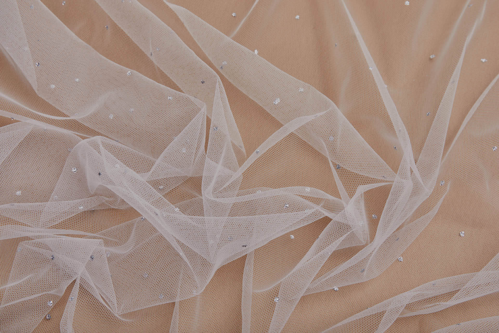 Fine Ivory Nylon Tulle with Silver Glitter Polkadots/Spots fabric, image 5 of 9