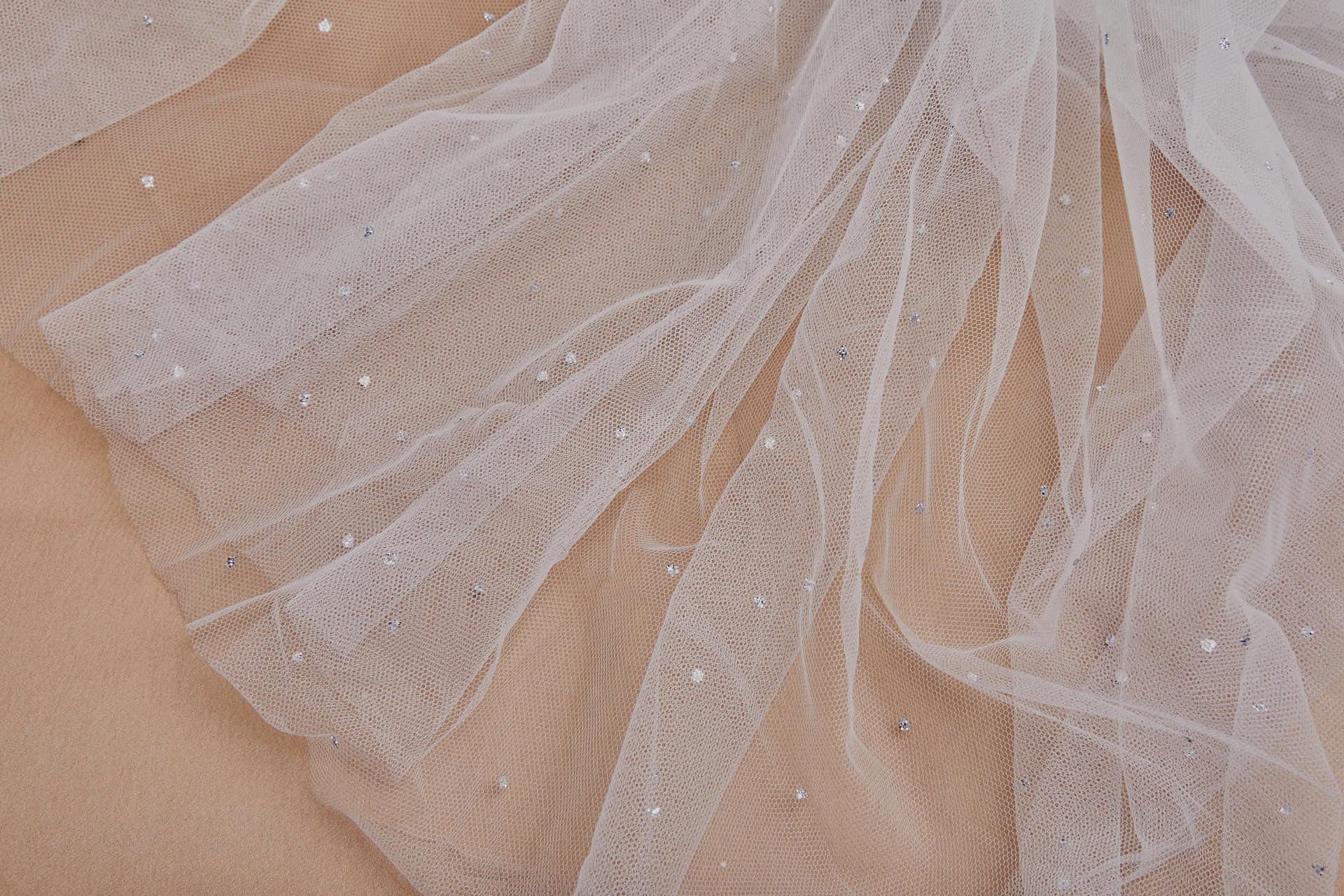 Fine Ivory Nylon Tulle with Silver Glitter Polkadots/Spots fabric, image 2 of 9