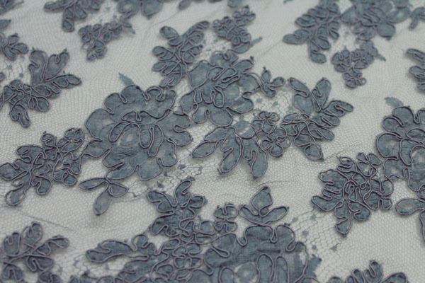 Slate Grey Corded Lace fabric, image 2 of 4