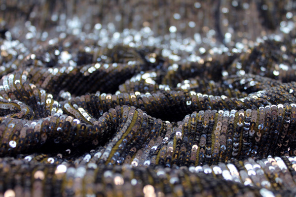 Overlapping Micro Sequin On Silk Chiffon - Anthracite / Olive fabric, image 3 of 4