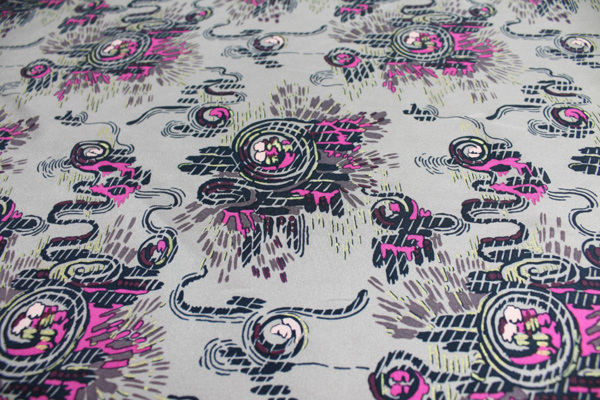 Printed Silk Fuji - Brown/ Pink fabric