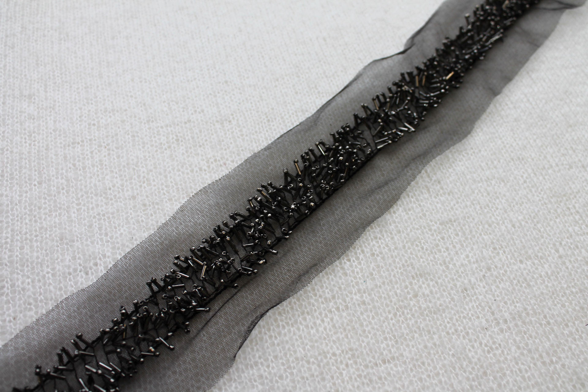 3D Beaded Tulle Trim - Silver/Black, image 2 of 6