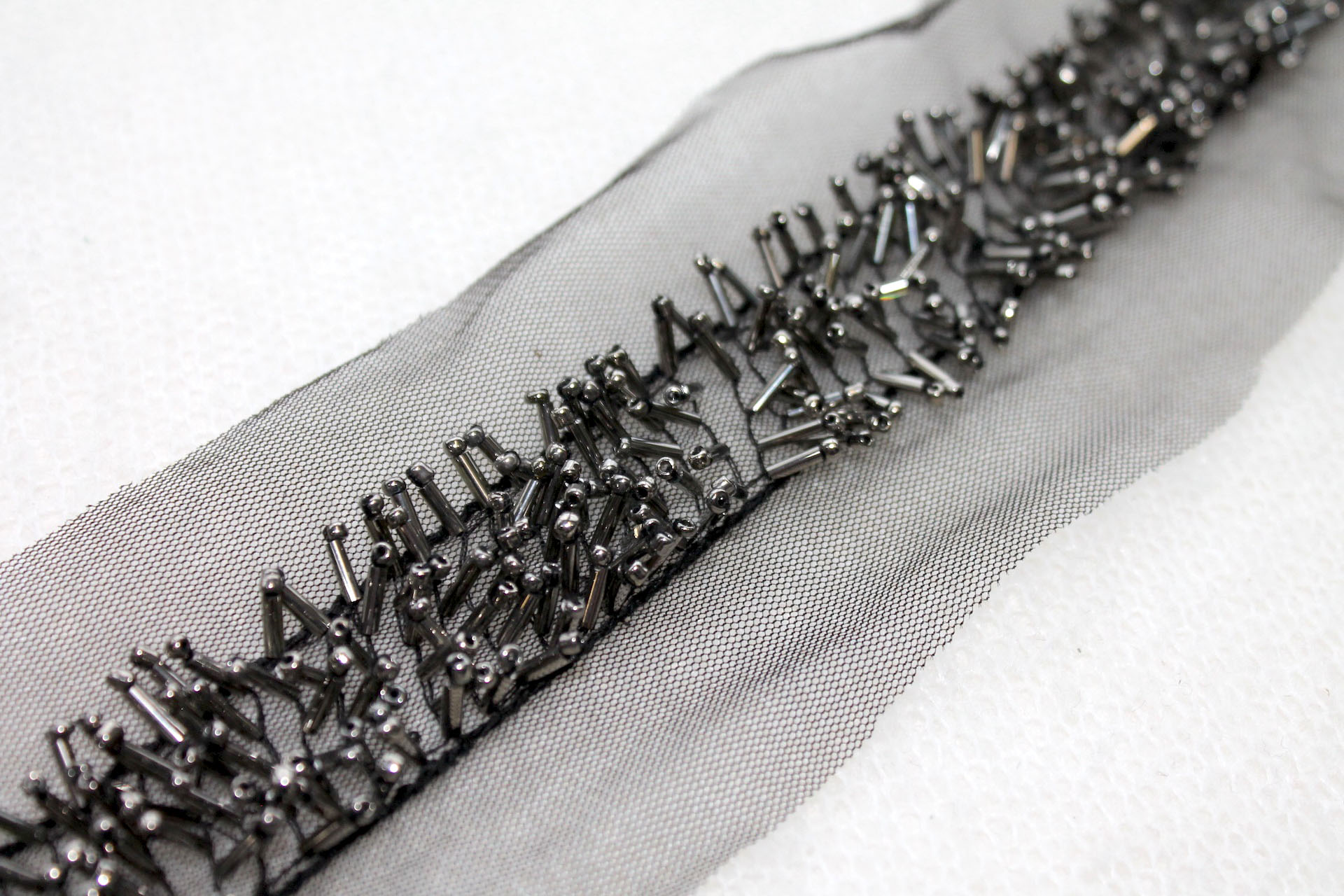 3D Beaded Tulle Trim - Silver/Black, image 3 of 6