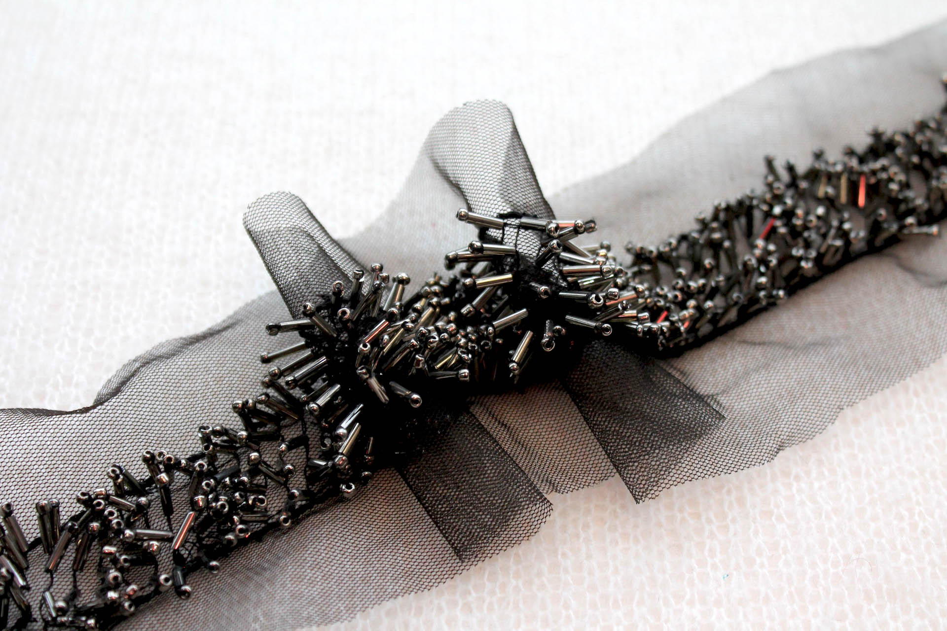3D Beaded Tulle Trim - Silver/Black, image 4 of 6