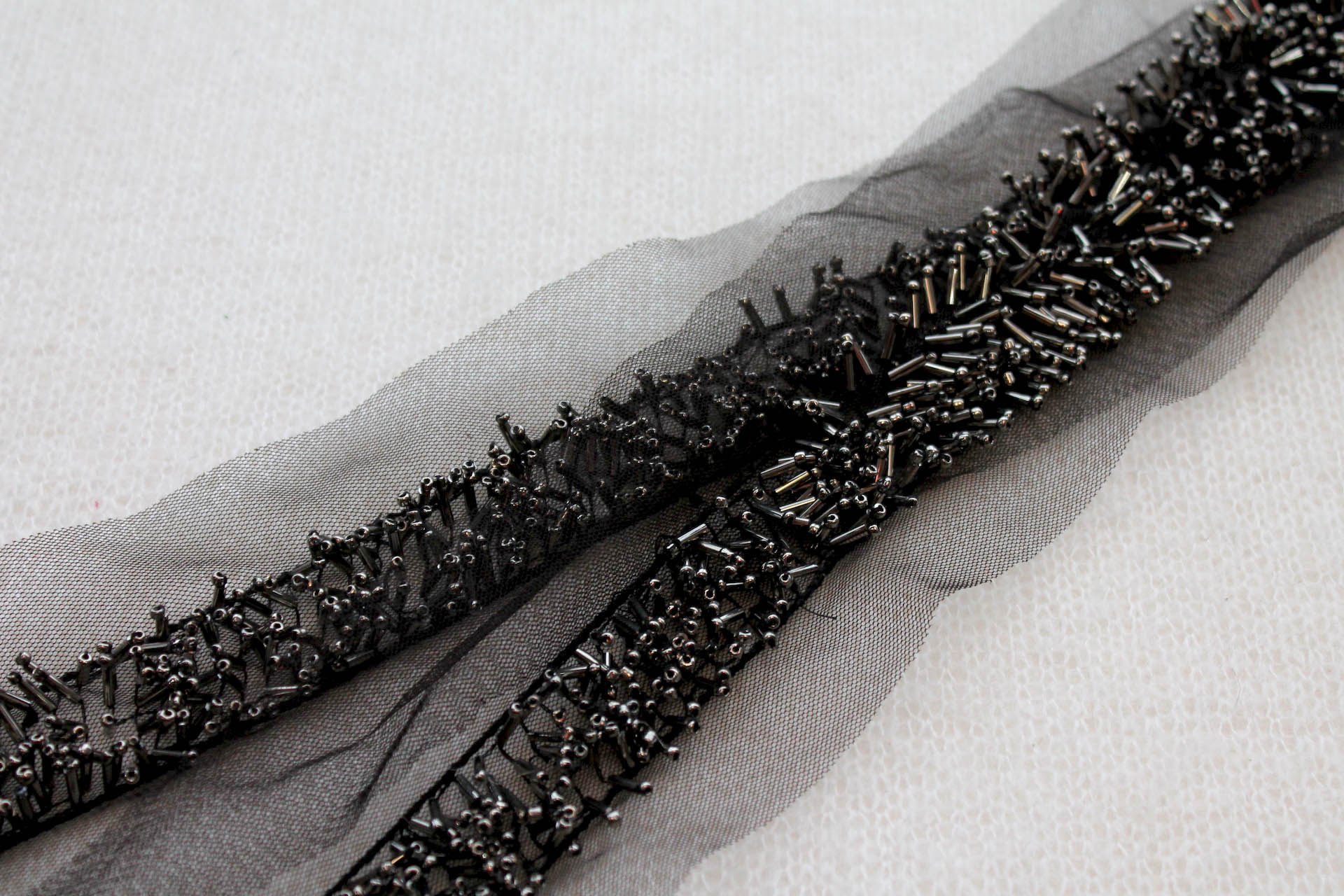 3D Beaded Tulle Trim - Silver/Black, image 5 of 6