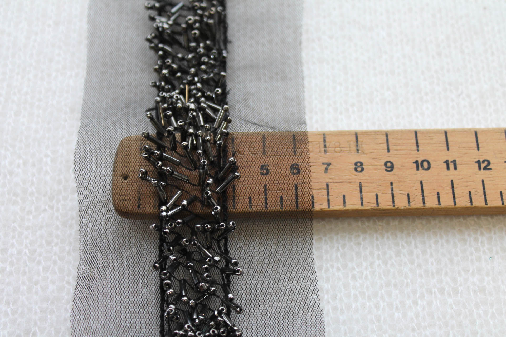 3D Beaded Tulle Trim - Silver/Black, image 6 of 6
