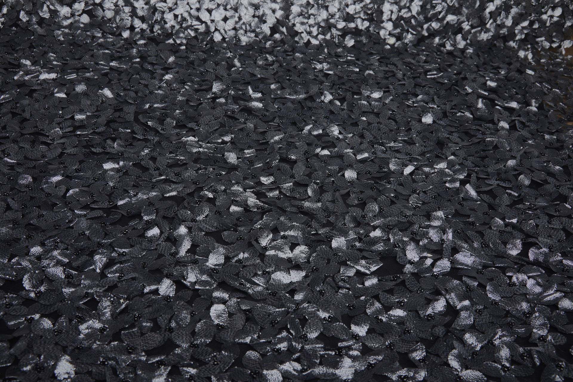 3D Cut Out Gunmetal Grey Lame Flowers with Glass Beads on Tulle fabric, image 3 of 9