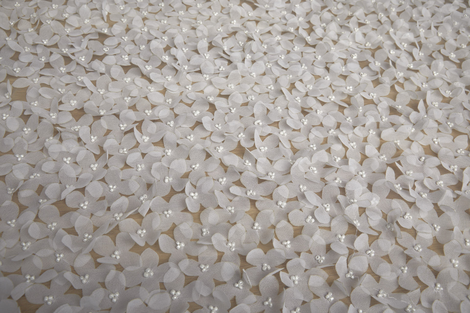 3D Cut Out Off White Georgette Flowers with Glass Beads on Tulle fabric, image 5 of 5