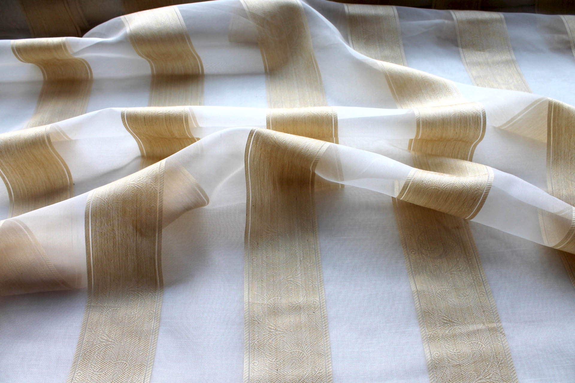 Jacquard Striped Silk Organza - Ivory and Pale Gold fabric, image 2 of 7