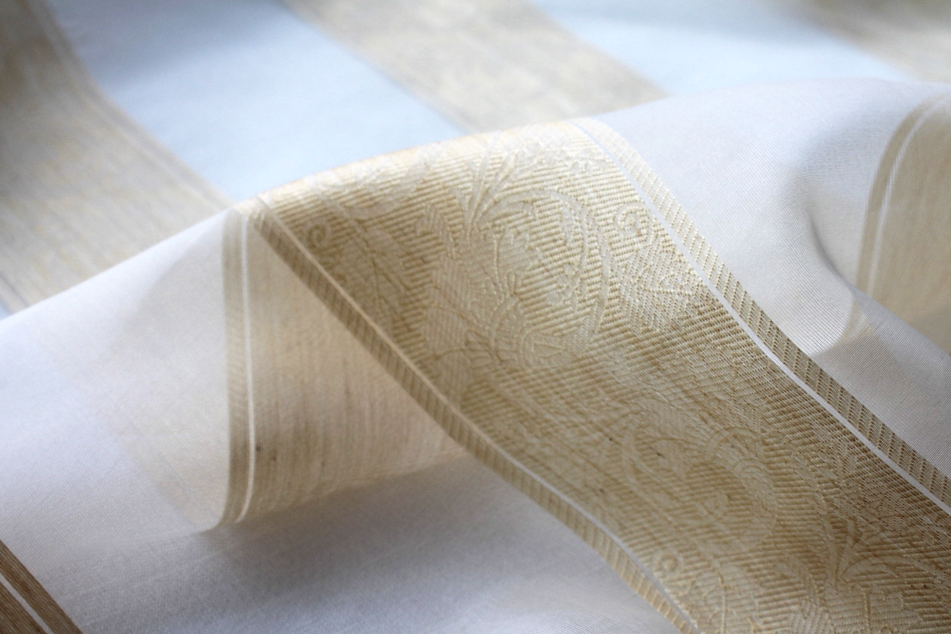 Jacquard Striped Silk Organza - Ivory and Pale Gold fabric, image 3 of 7