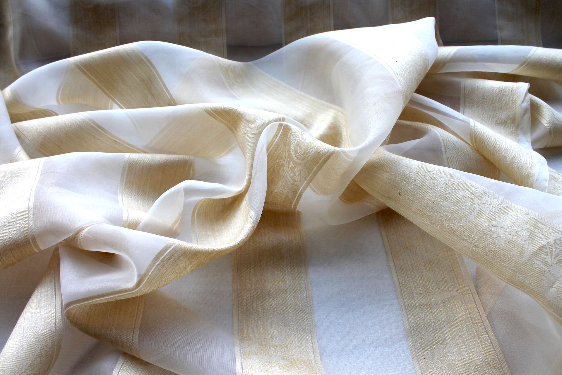 Jacquard Striped Silk Organza - Ivory and Pale Gold fabric