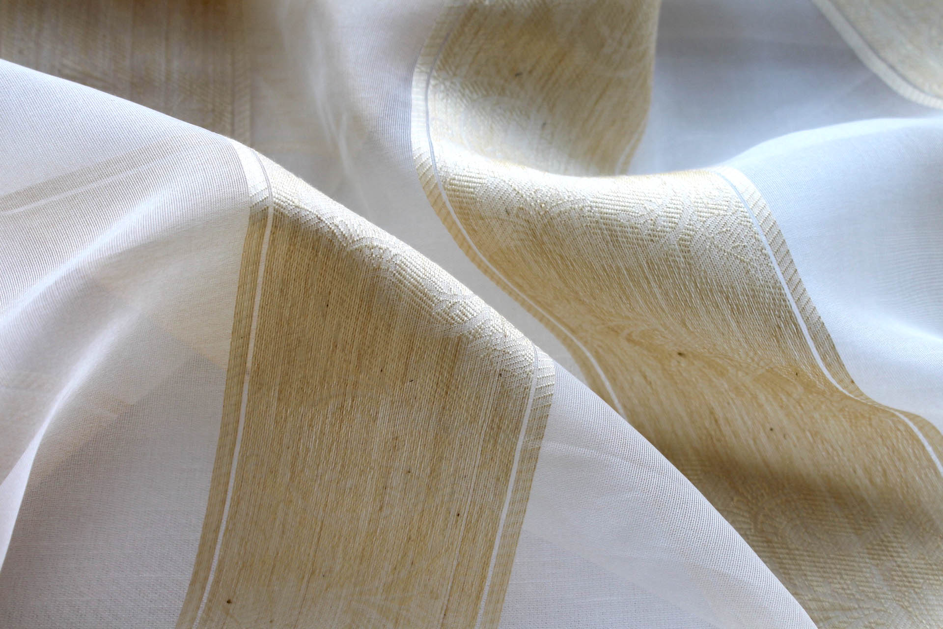 Jacquard Striped Silk Organza - Ivory and Pale Gold fabric, image 5 of 7