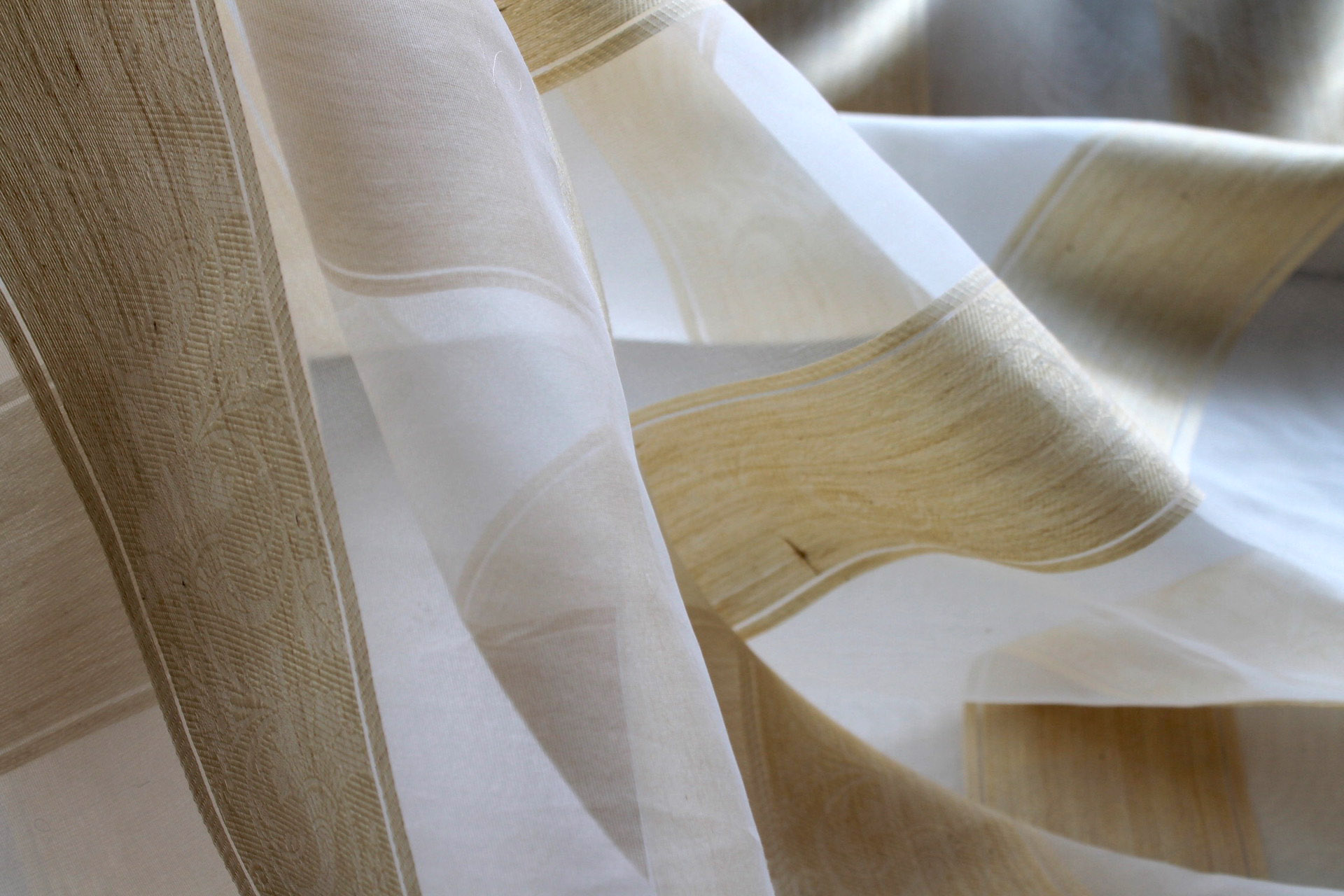 Jacquard Striped Silk Organza - Ivory and Pale Gold fabric, image 6 of 7
