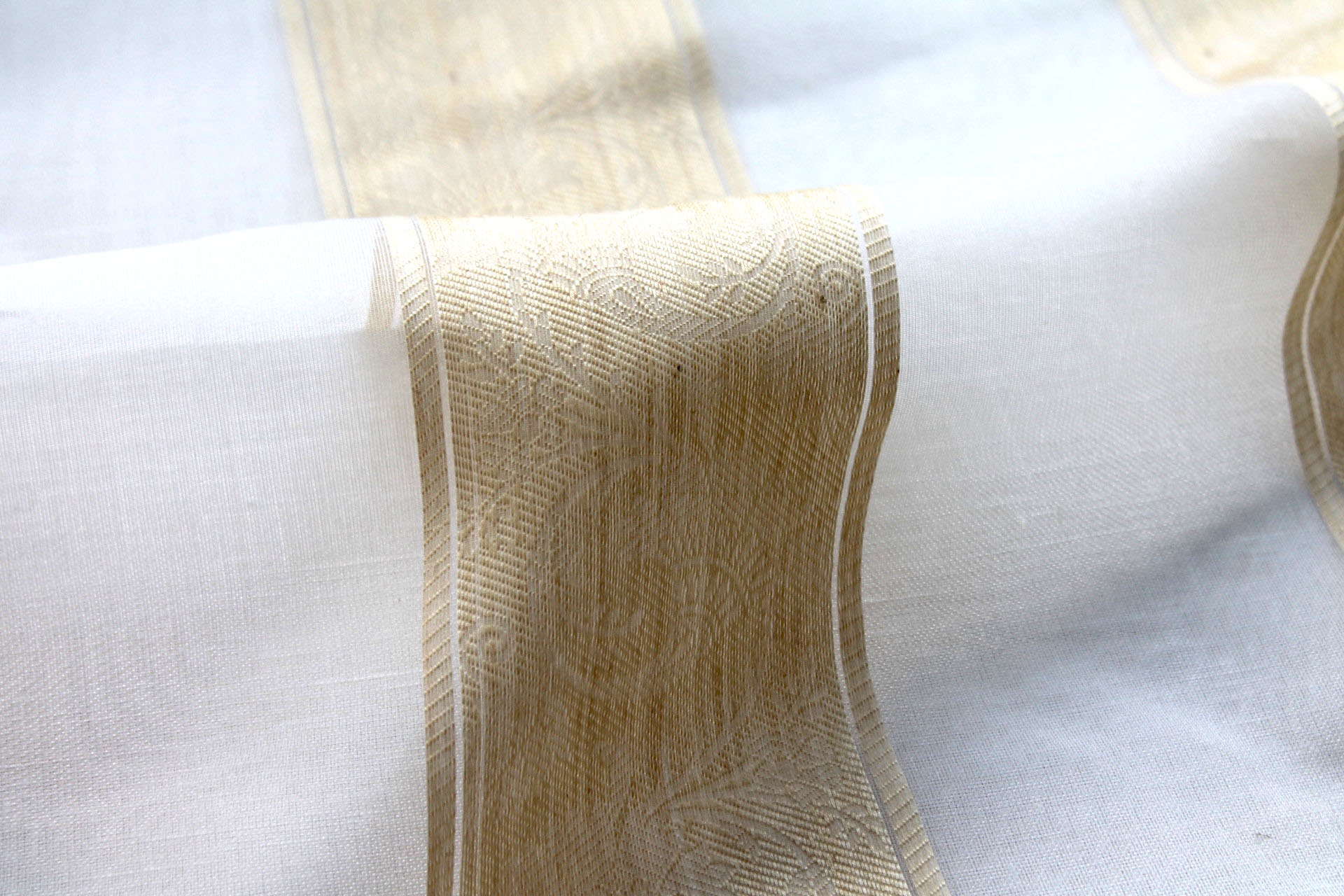 Jacquard Striped Silk Organza - Ivory and Pale Gold fabric, image 7 of 7