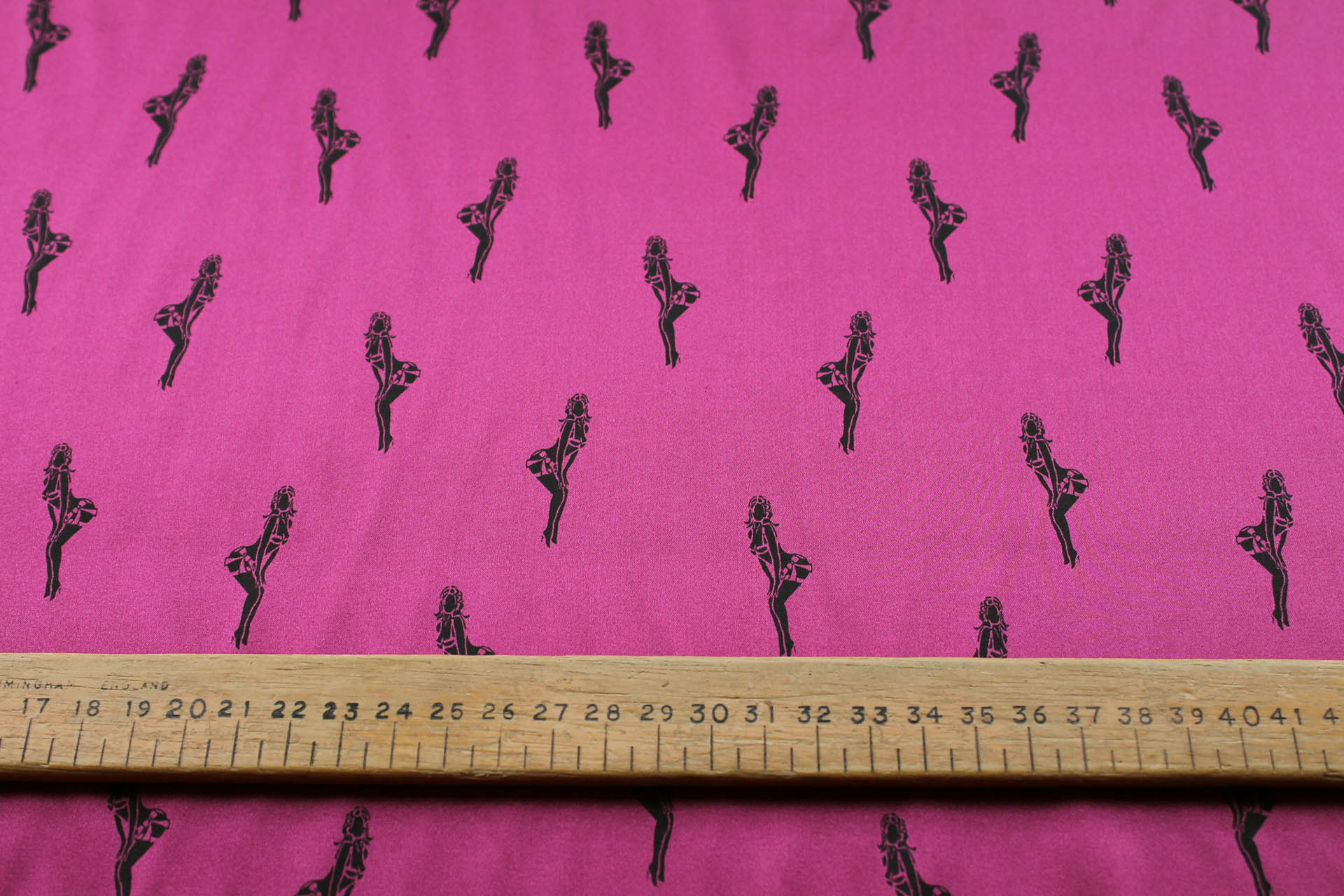 Pin-up Printed Stretch Silk Satin - Berry Pink fabric, image 4 of 6