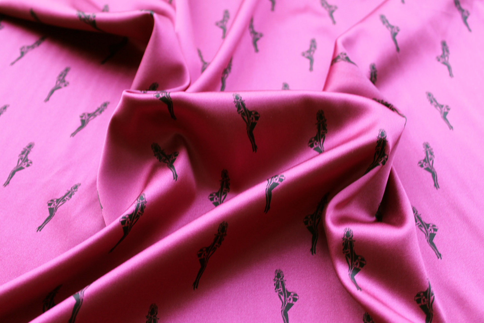 Pin-up Printed Stretch Silk Satin - Berry Pink fabric, image 5 of 6