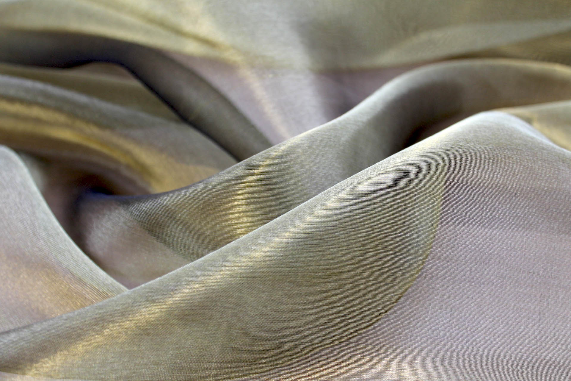 Silk Organza - Metallic Black shot Pale Gold fabric, image 2 of 5