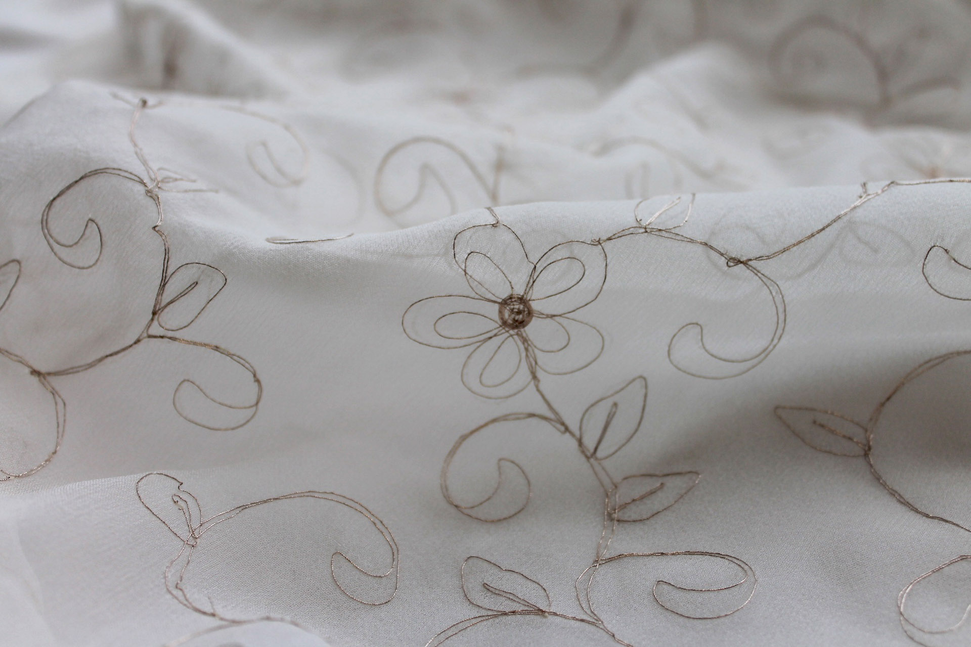 Metallic Floral and Swirl Embroidery on Ivory Silk Chiffon fabric, image 2 of 6
