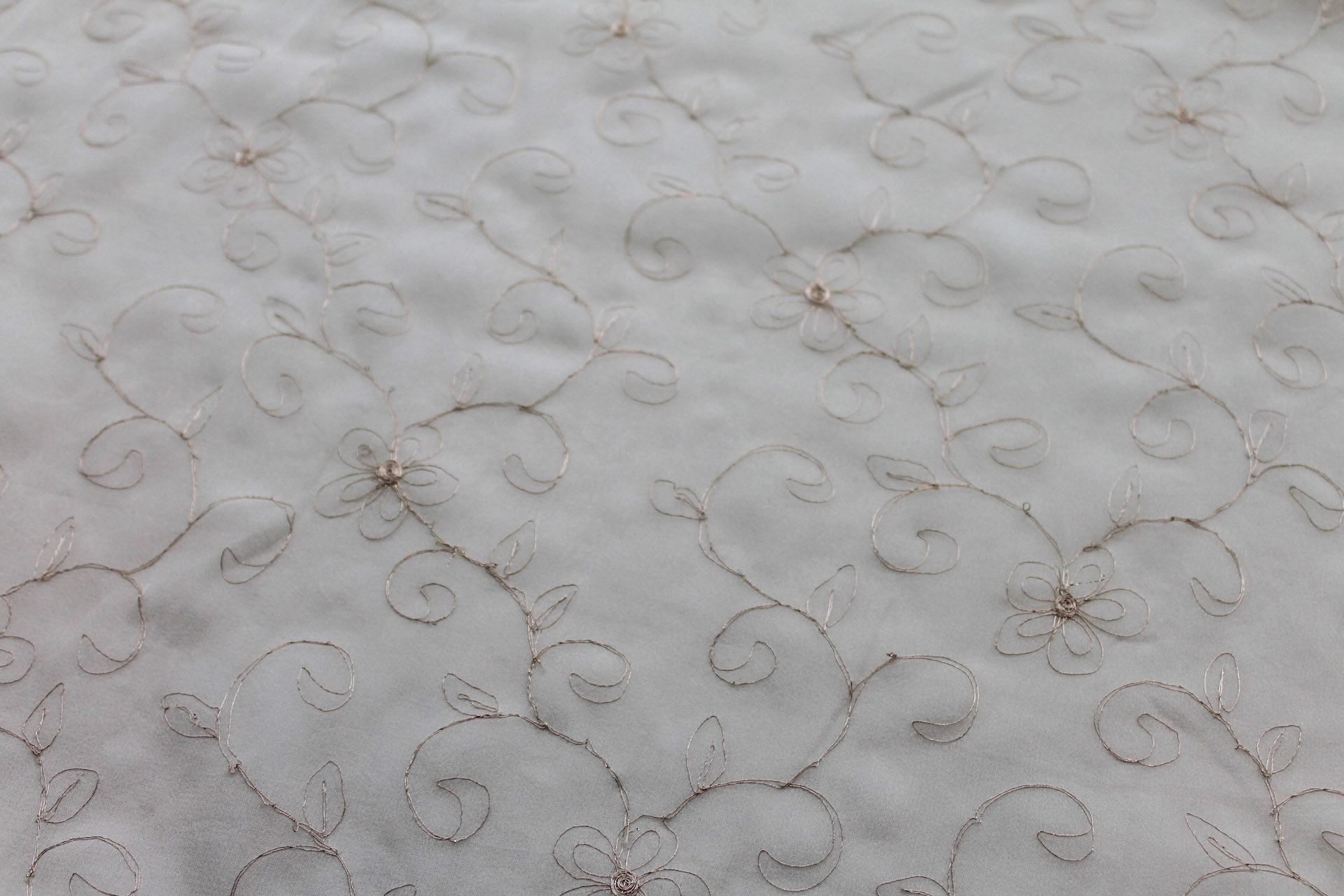 Metallic Floral and Swirl Embroidery on Ivory Silk Chiffon fabric, image 3 of 6