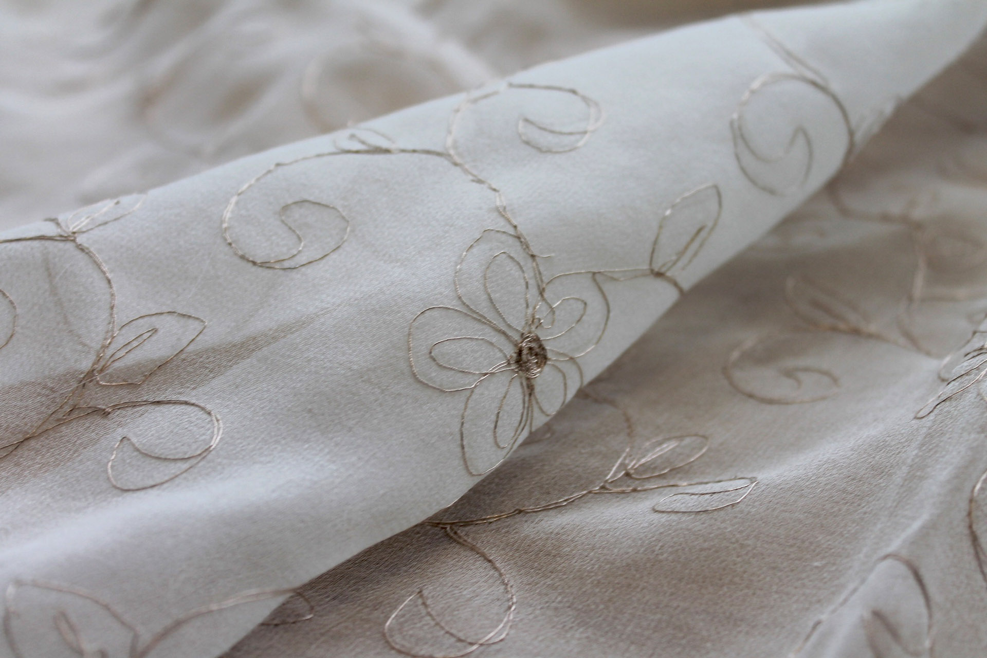 Metallic Floral and Swirl Embroidery on Ivory Silk Chiffon fabric, image 6 of 6