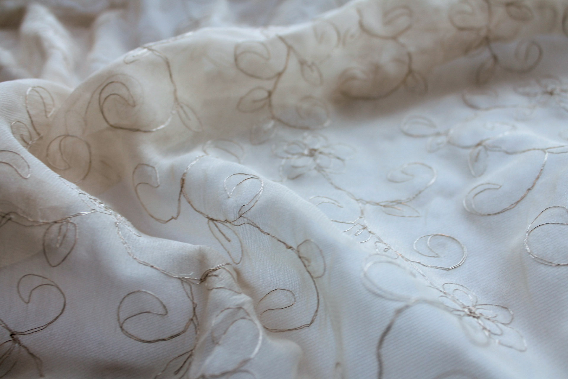 Metallic Floral and Swirl Embroidery on Cream Silk Chiffon fabric, image 6 of 7
