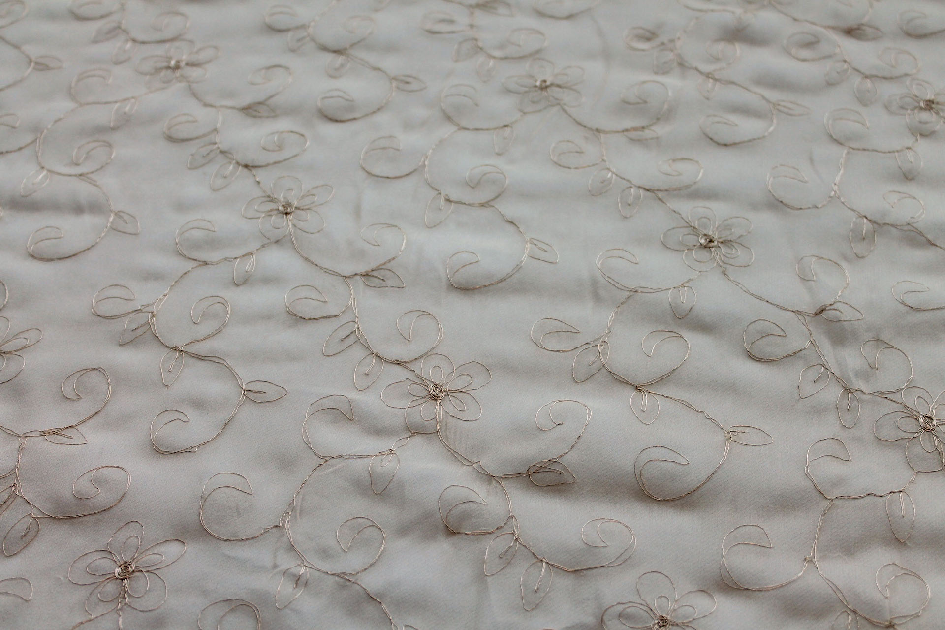 Metallic Floral and Swirl Embroidery on Cream Silk Chiffon fabric, image 7 of 7