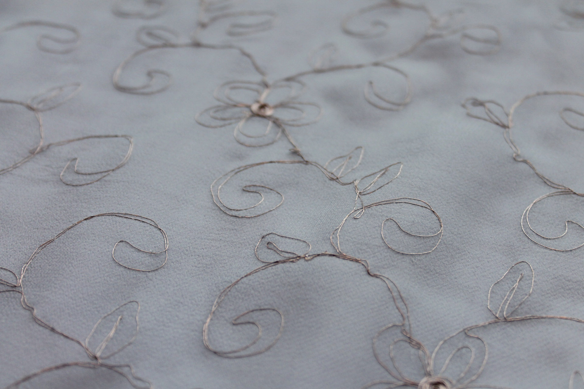 Metallic Floral and Swirl Embroidery on Pale Blue Silk Chiffon fabric, image 3 of 7
