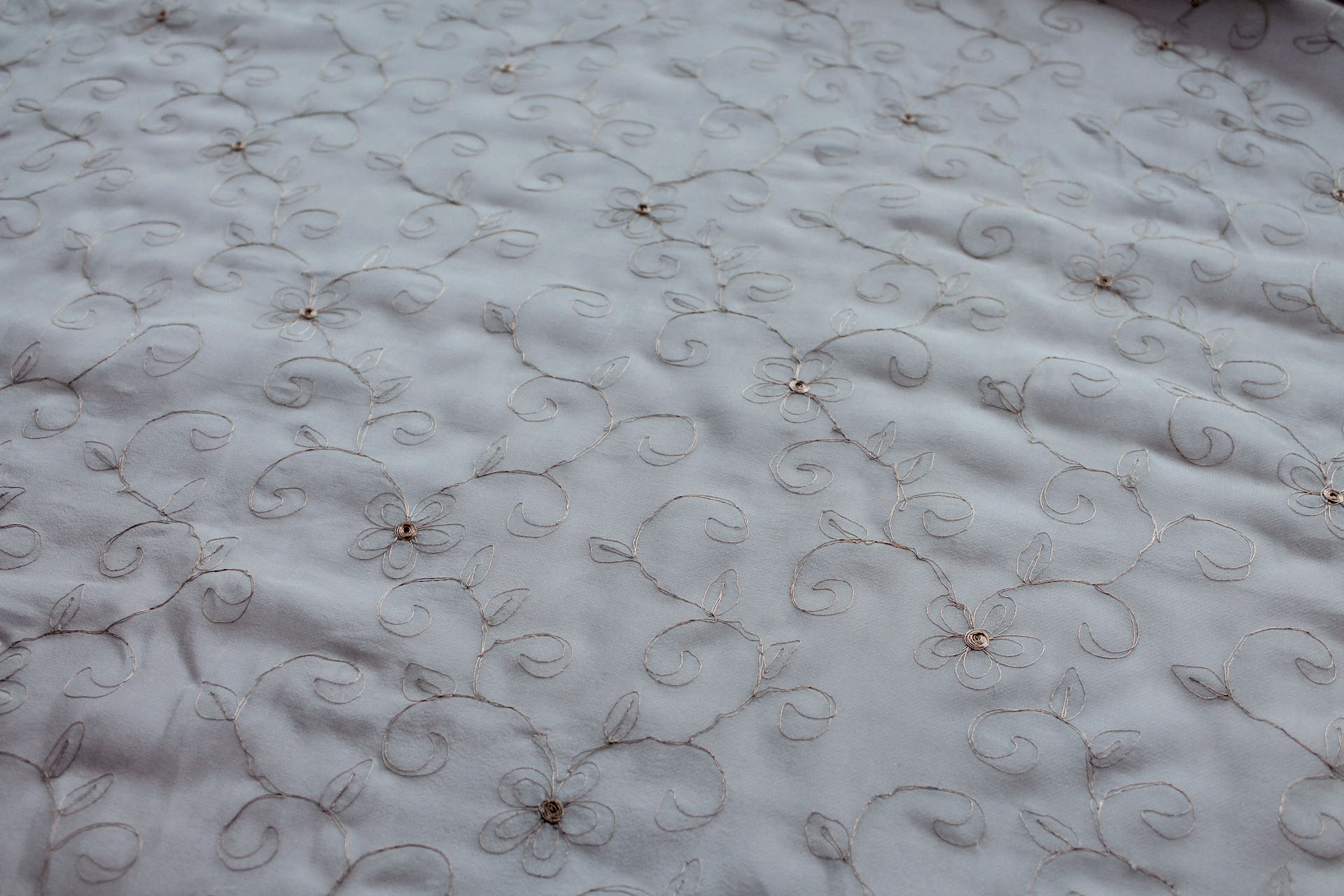 Metallic Floral and Swirl Embroidery on Pale Blue Silk Chiffon fabric, image 6 of 7