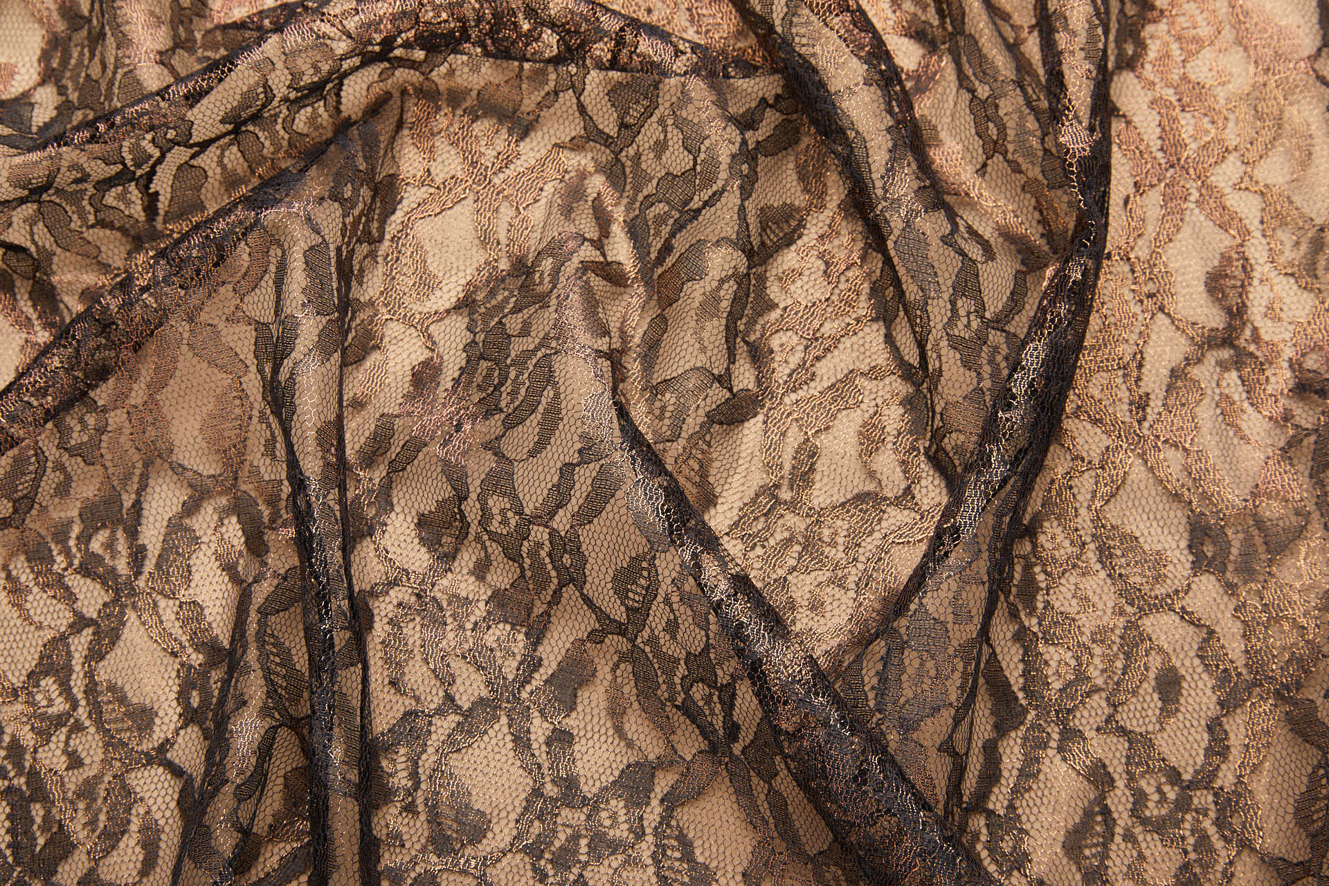 Foil Printed Lace - Black Copper fabric, image 2 of 10
