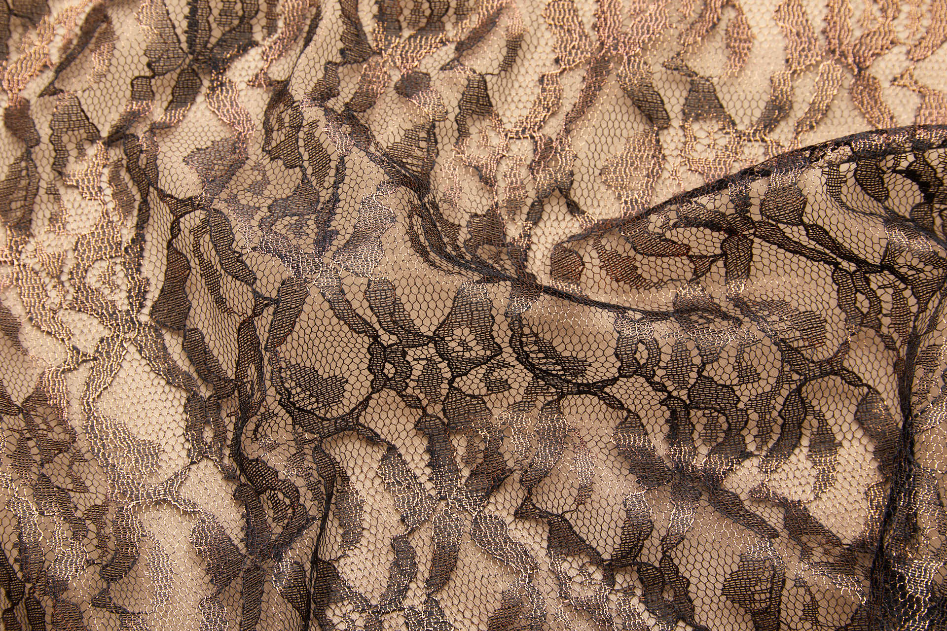 Foil Printed Lace - Black Copper fabric, image 6 of 10
