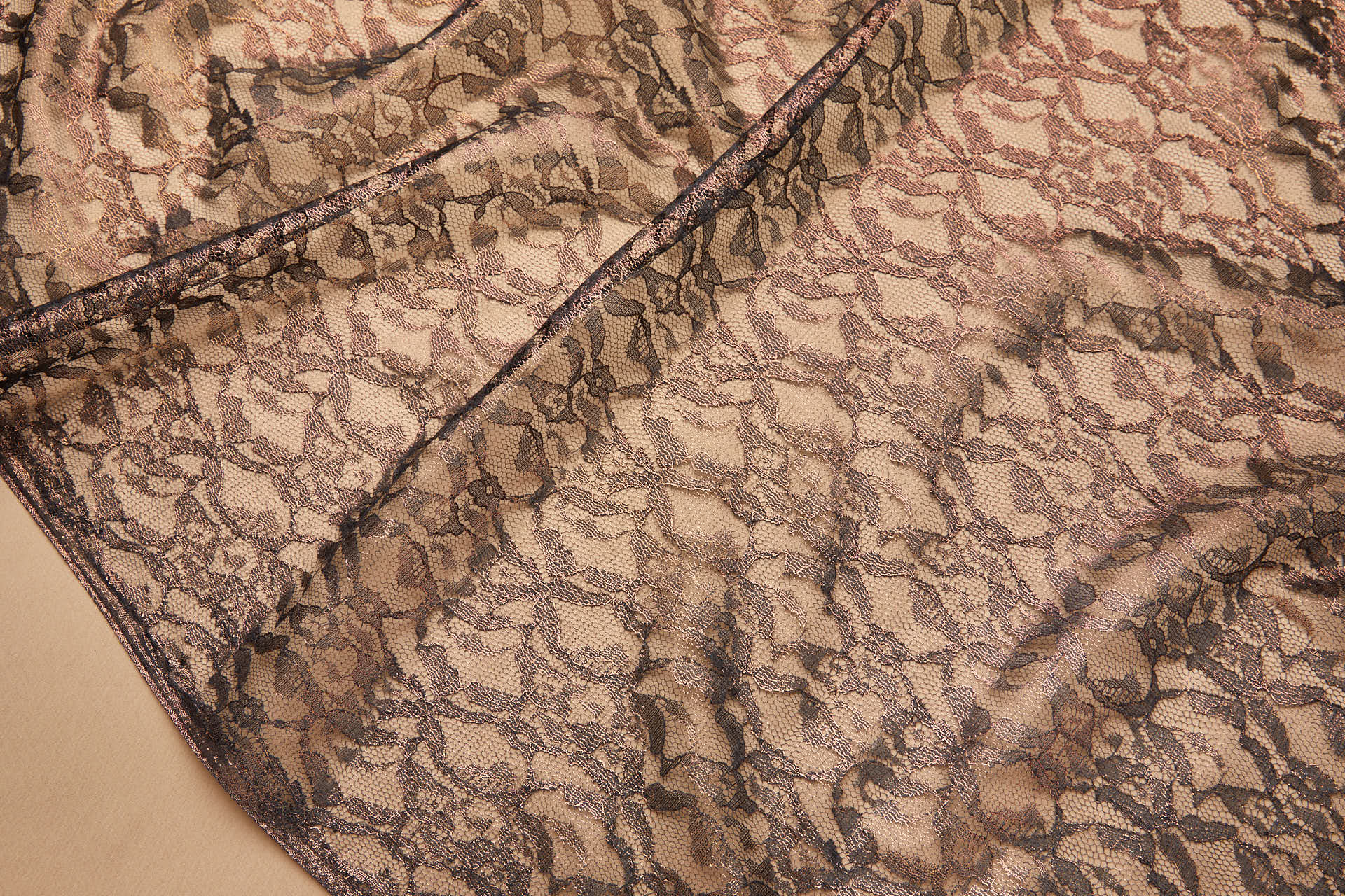 Foil Printed Lace - Black Copper fabric, image 8 of 10
