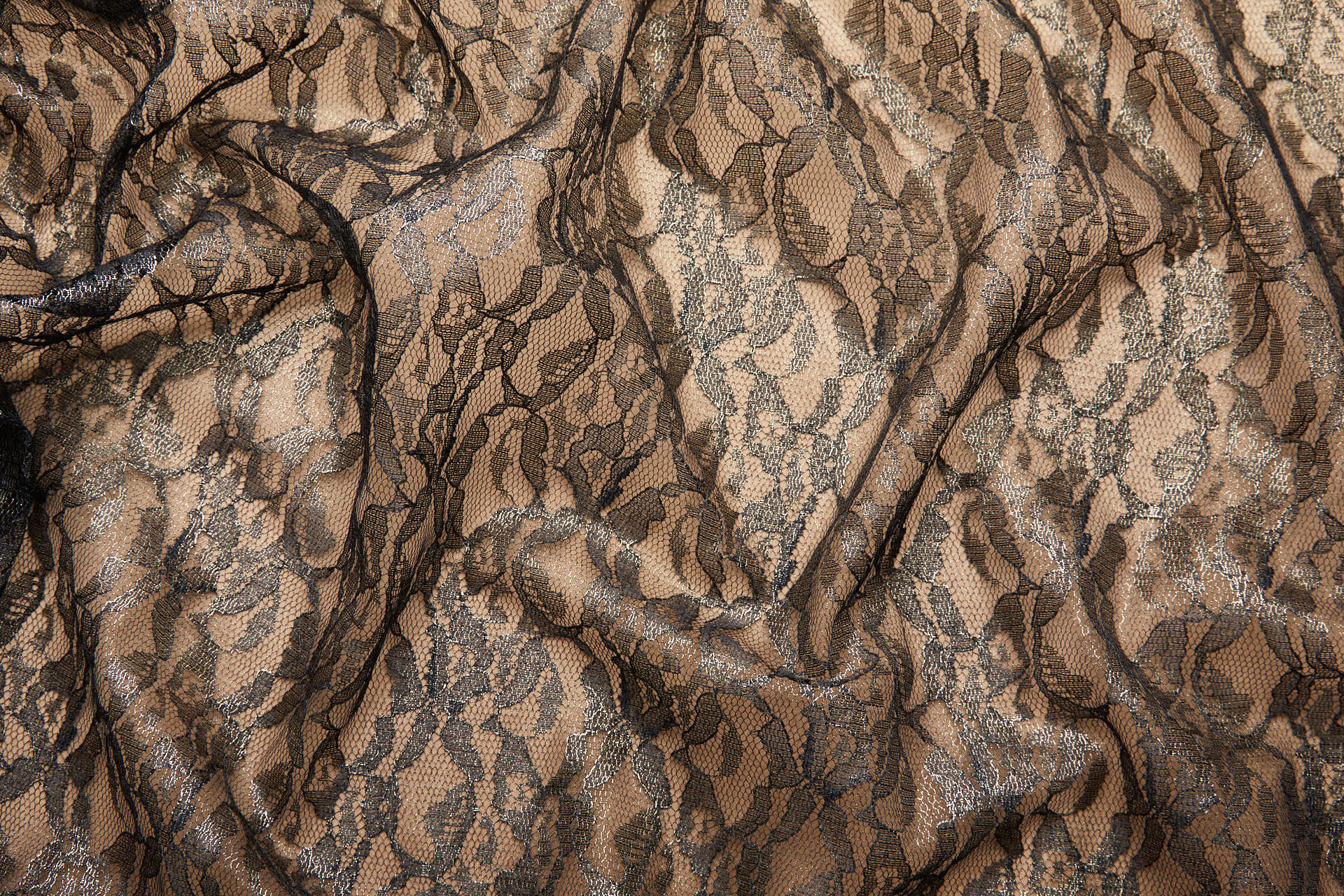 Foil Printed Lace - Black Gold fabric, image 5 of 10