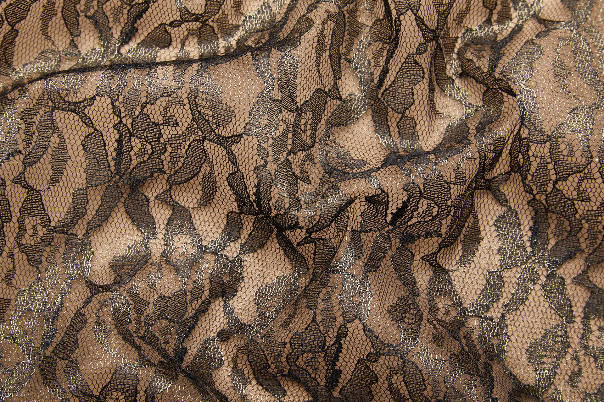 Foil Printed Lace - Black Gold fabric, image 6 of 10
