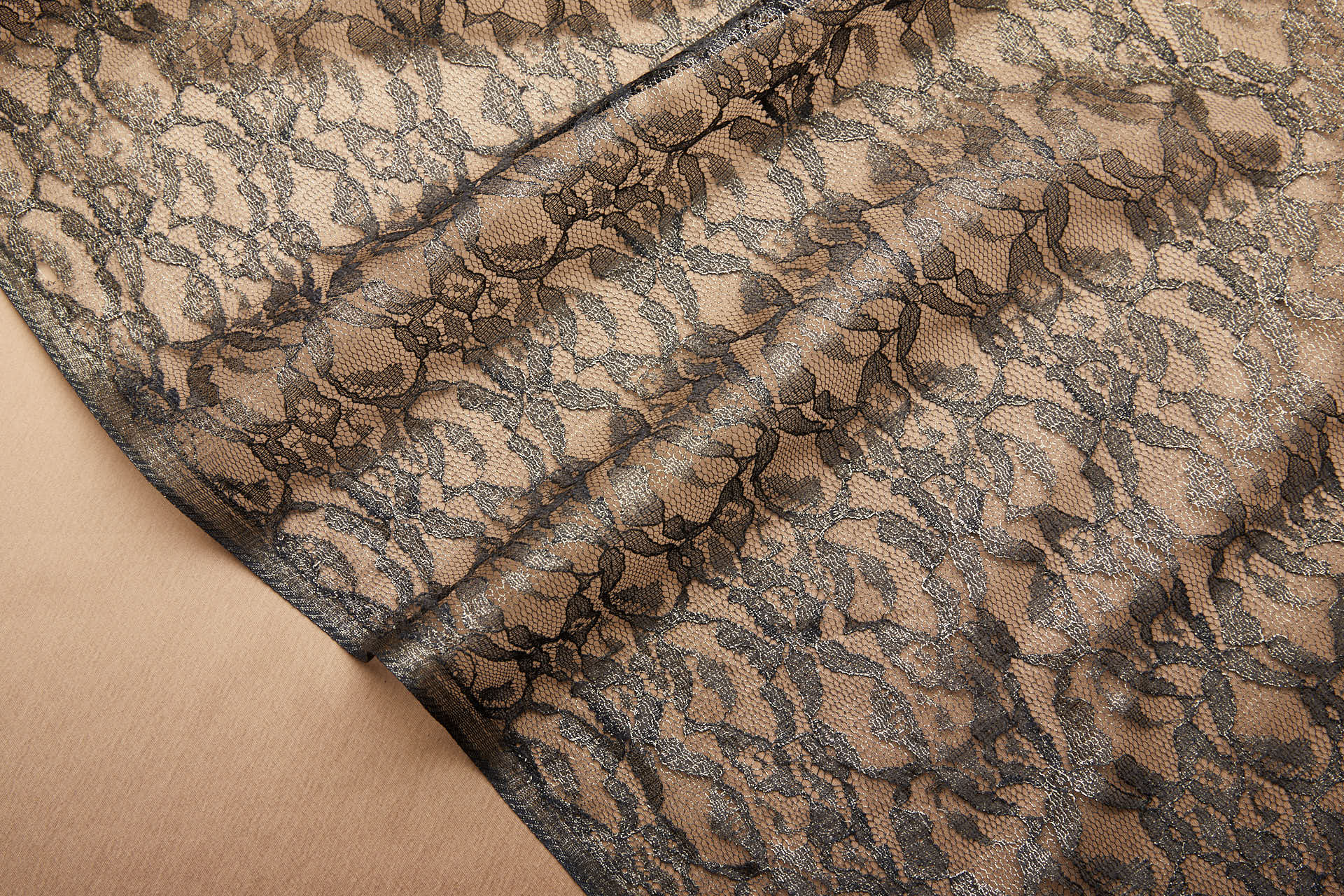 Foil Printed Lace - Black Gold fabric, image 7 of 10