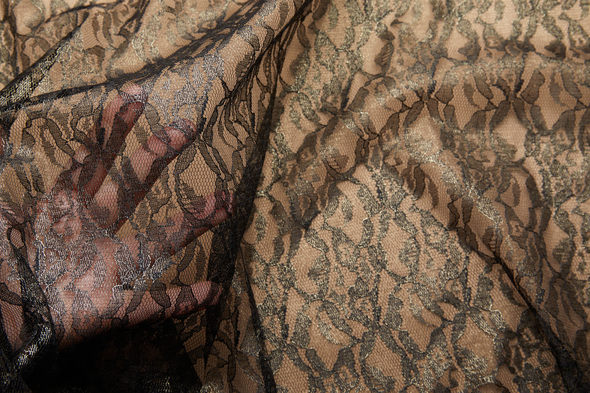 Foil Printed Lace - Black Gold fabric, image 8 of 10