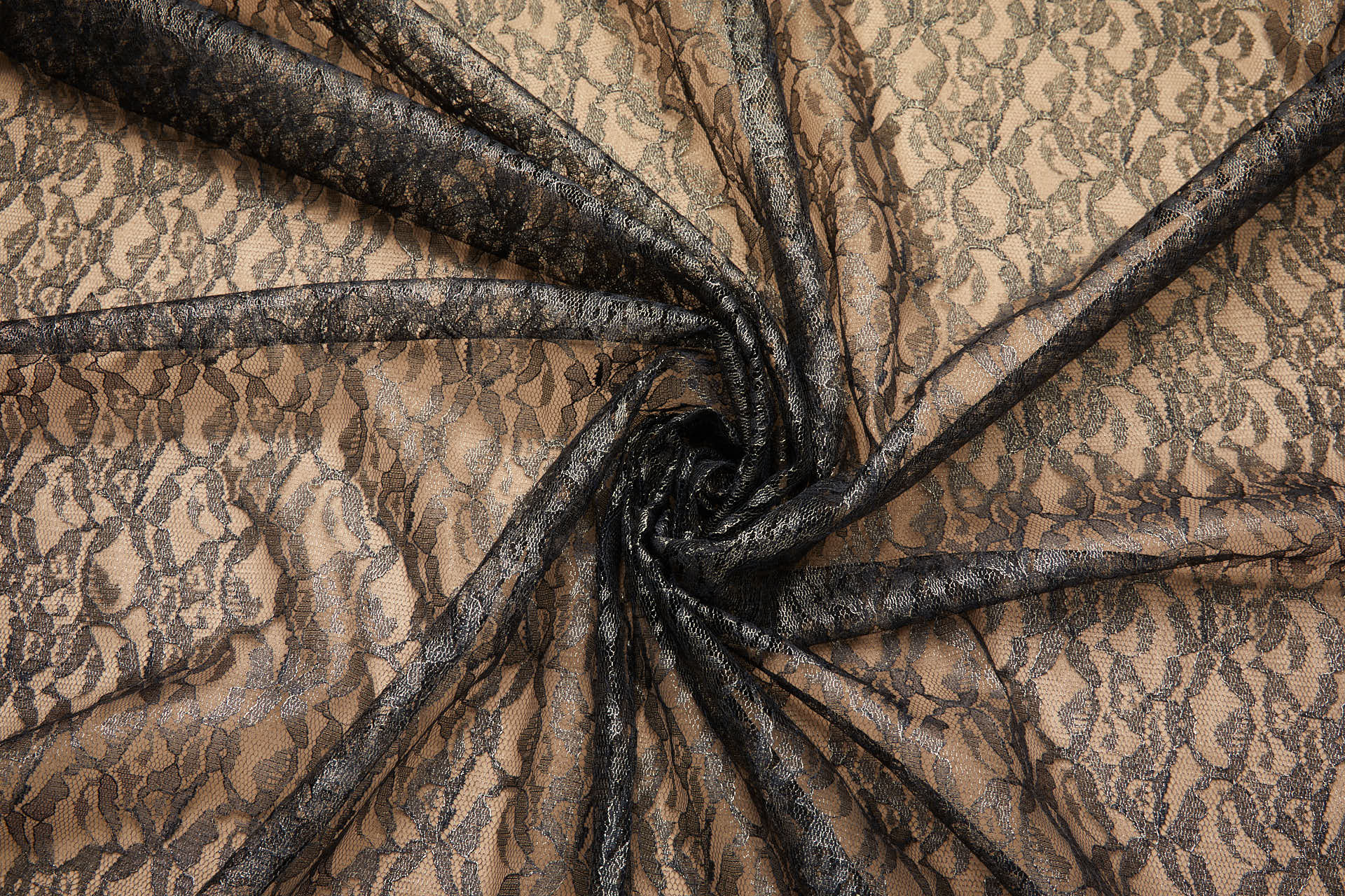 Foil Printed Lace - Black Gold fabric, image 9 of 10
