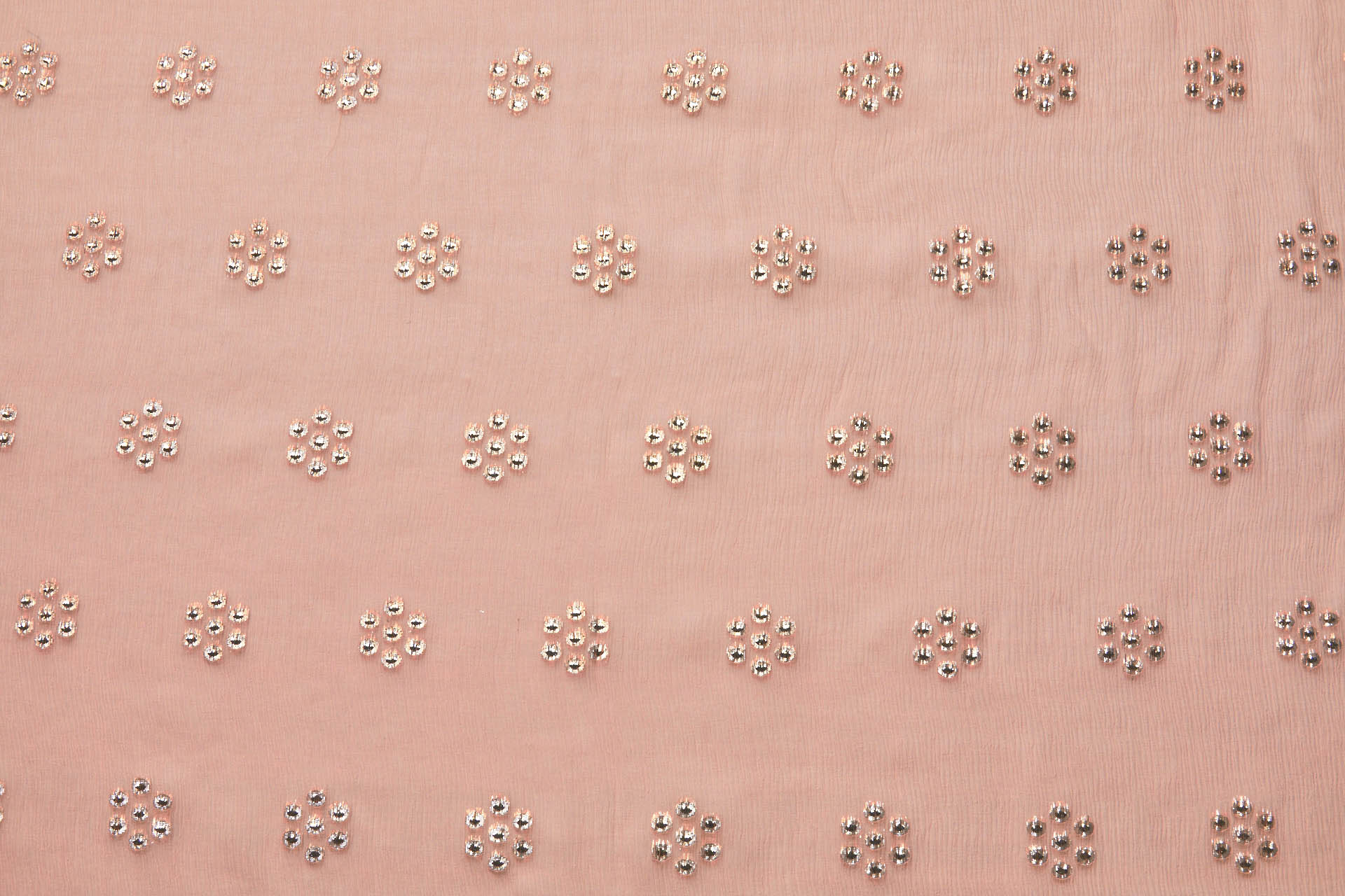 Gold Circles on Coral Crinkle Silk Chiffon fabric, image 9 of 9