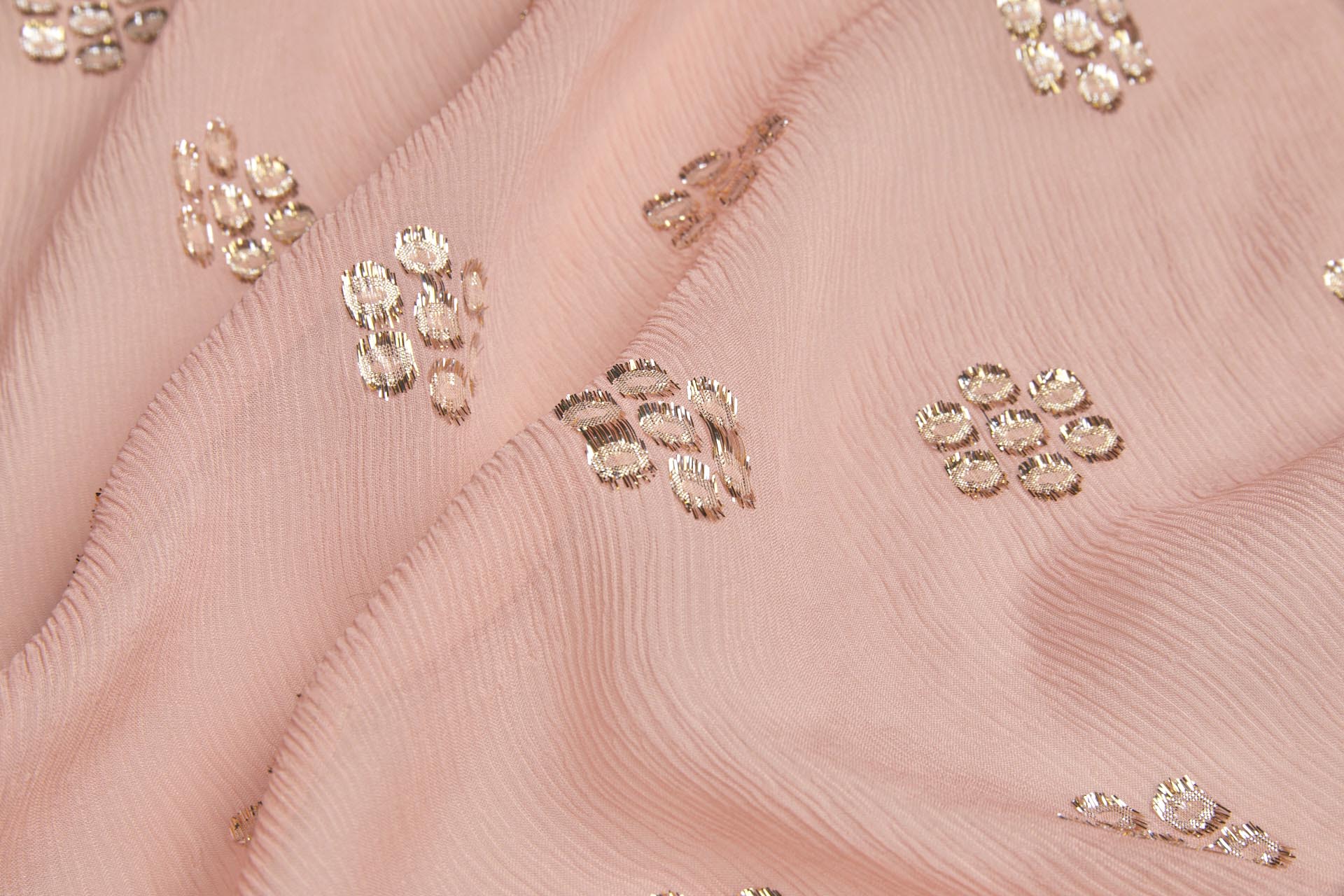 Gold Circles on Coral Crinkle Silk Chiffon fabric, image 7 of 9