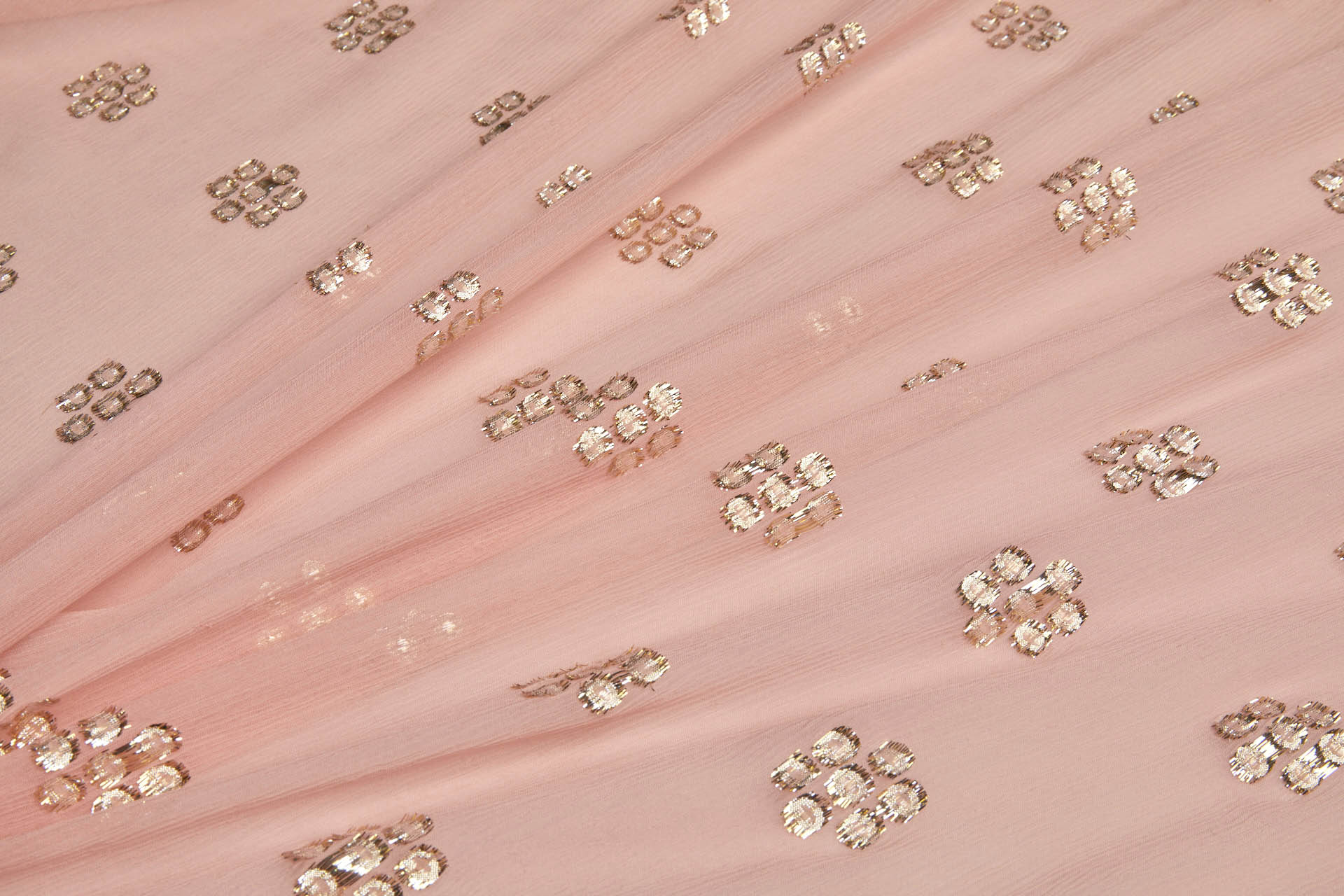 Gold Circles on Coral Crinkle Silk Chiffon fabric, image 8 of 9