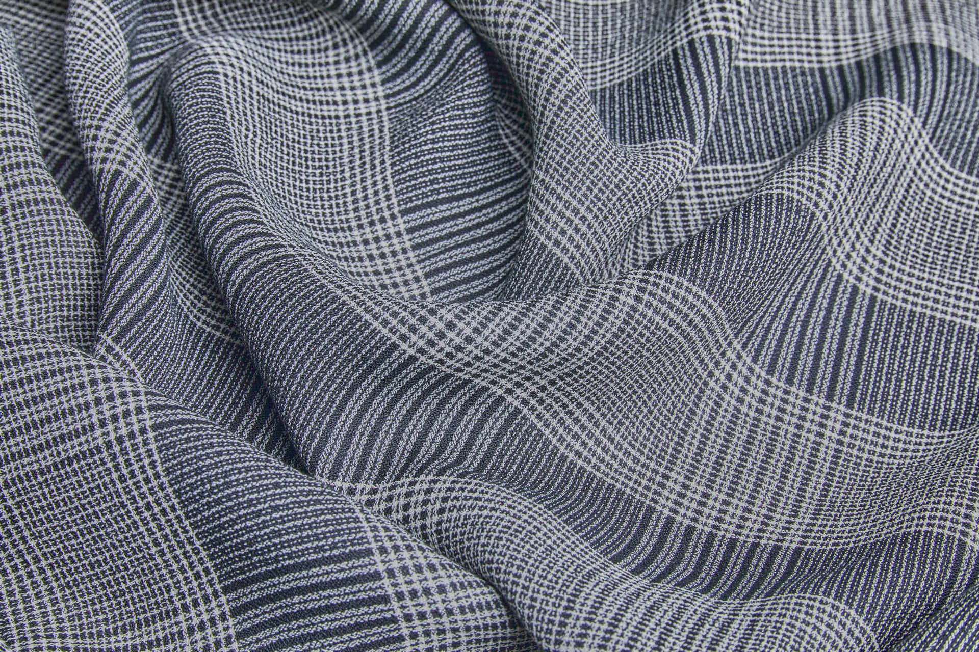 Viscose Crepe Prince of Wales Style Check - Black and Ivory fabric, image 3 of 6