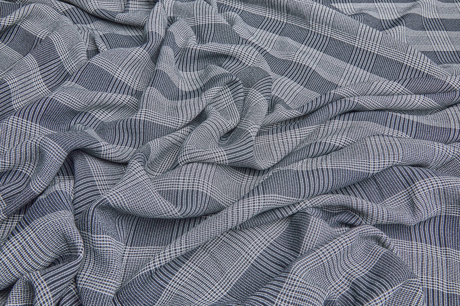 Viscose Crepe Prince of Wales Style Check - Black and Ivory fabric, image 2 of 6