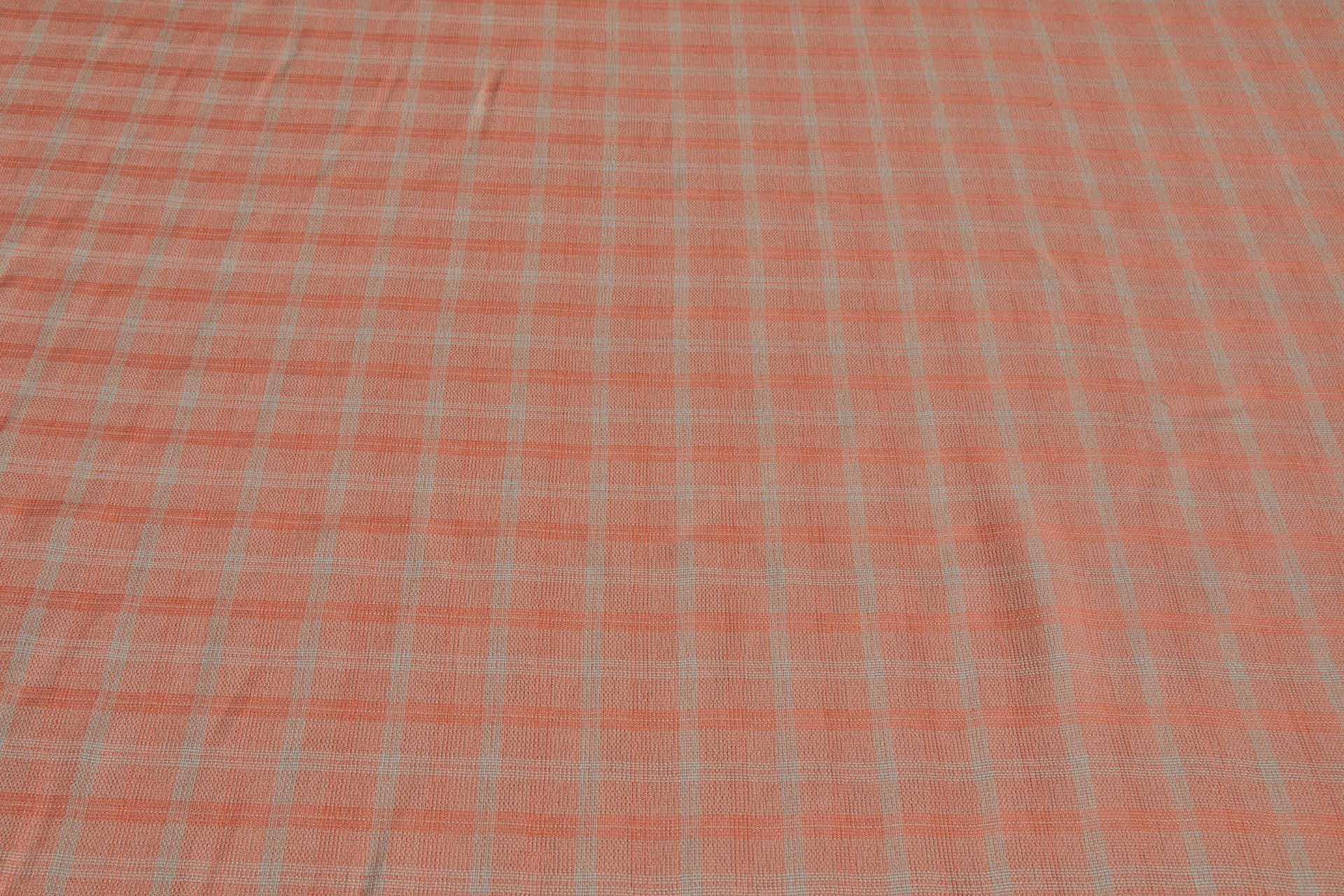 Poly Viscose Check - Twine Brown and Faded Orange fabric, image 6 of 6
