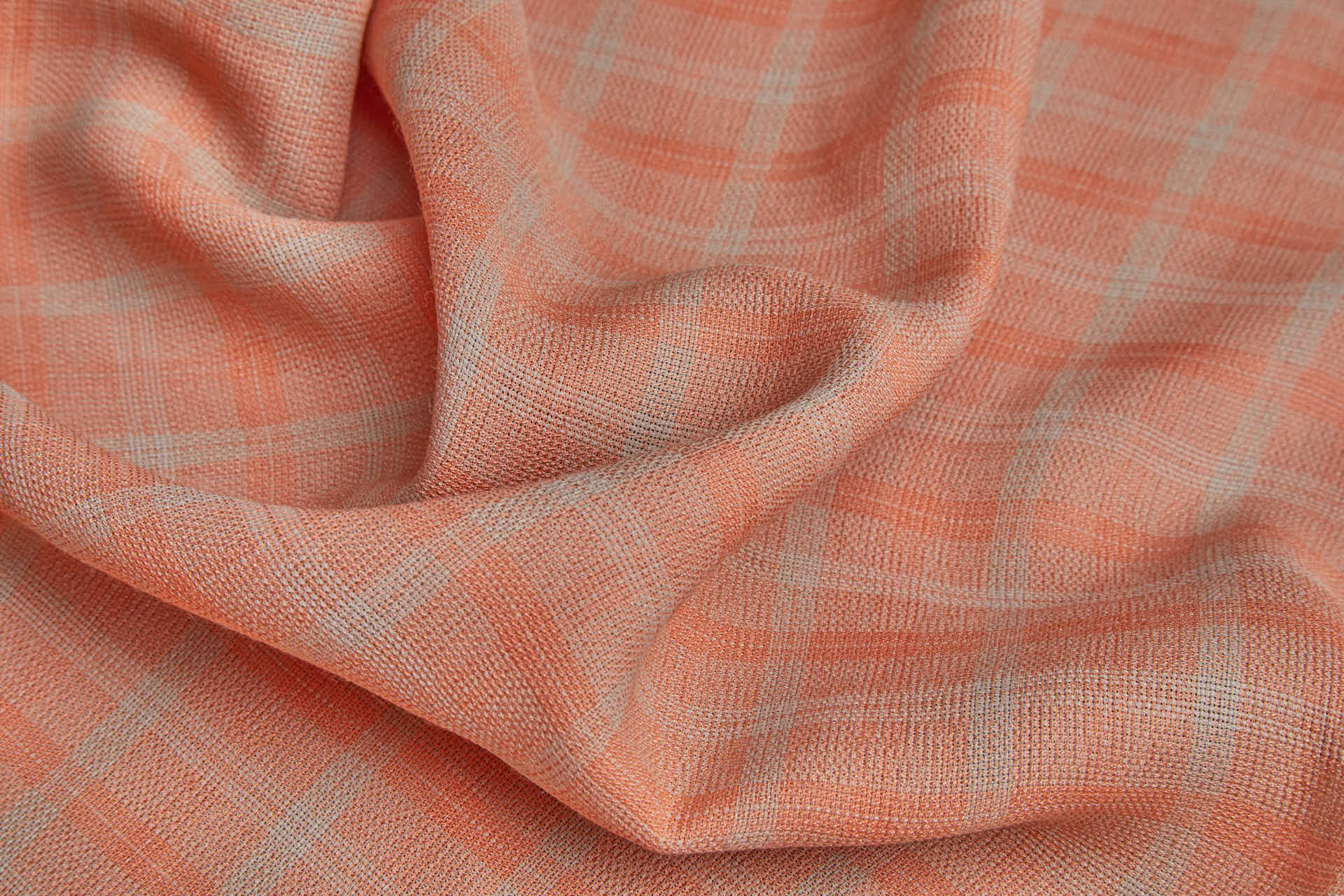 Poly Viscose Check - Twine Brown and Faded Orange fabric, image 3 of 6