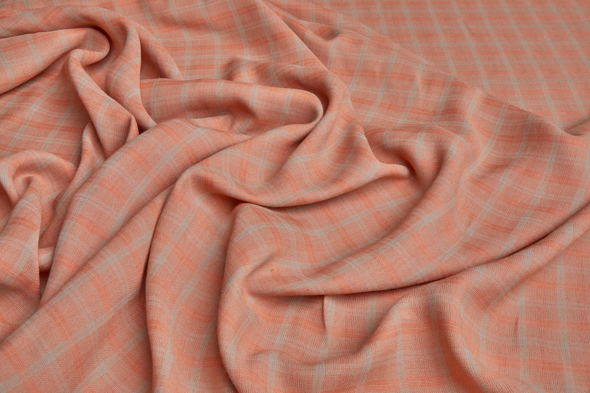 Poly Viscose Check - Twine Brown and Faded Orange fabric, image 2 of 6
