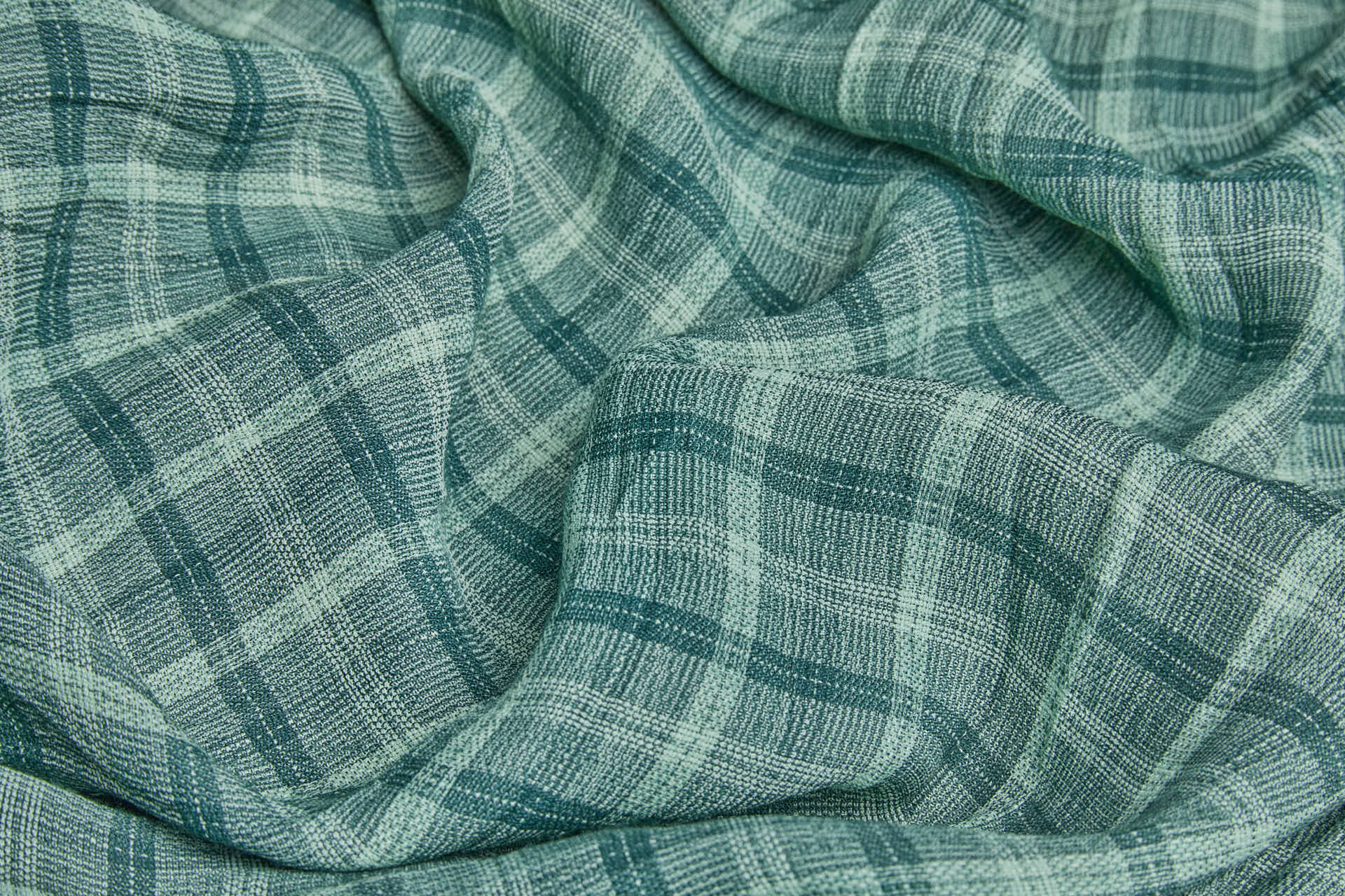 Poly Viscose Check - Hand Dyed and Washed - Forest Green fabric