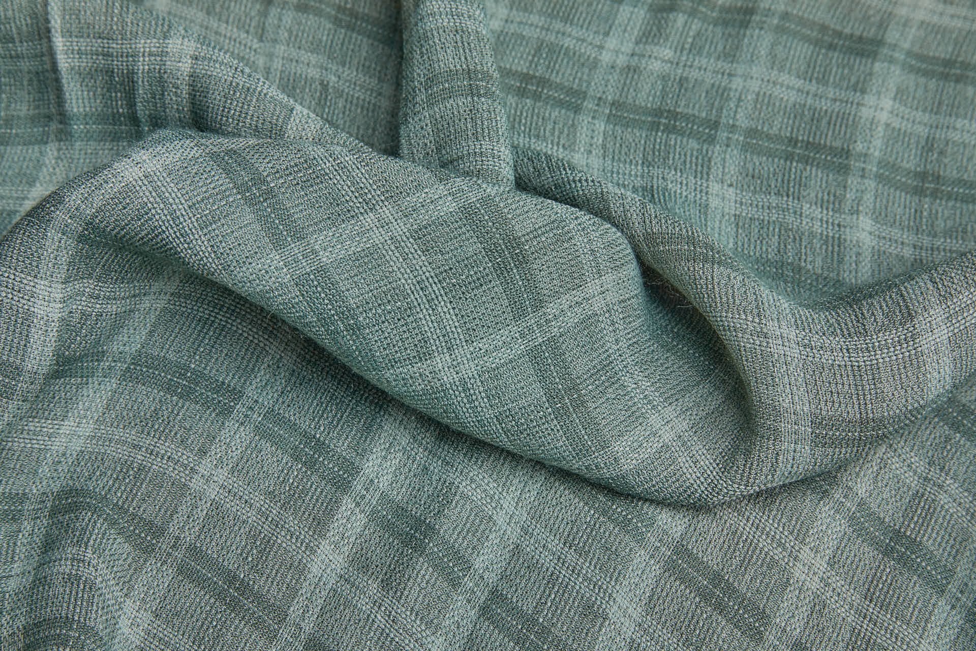 Poly Viscose Check - Hand Dyed and Washed - Woodland Green fabric